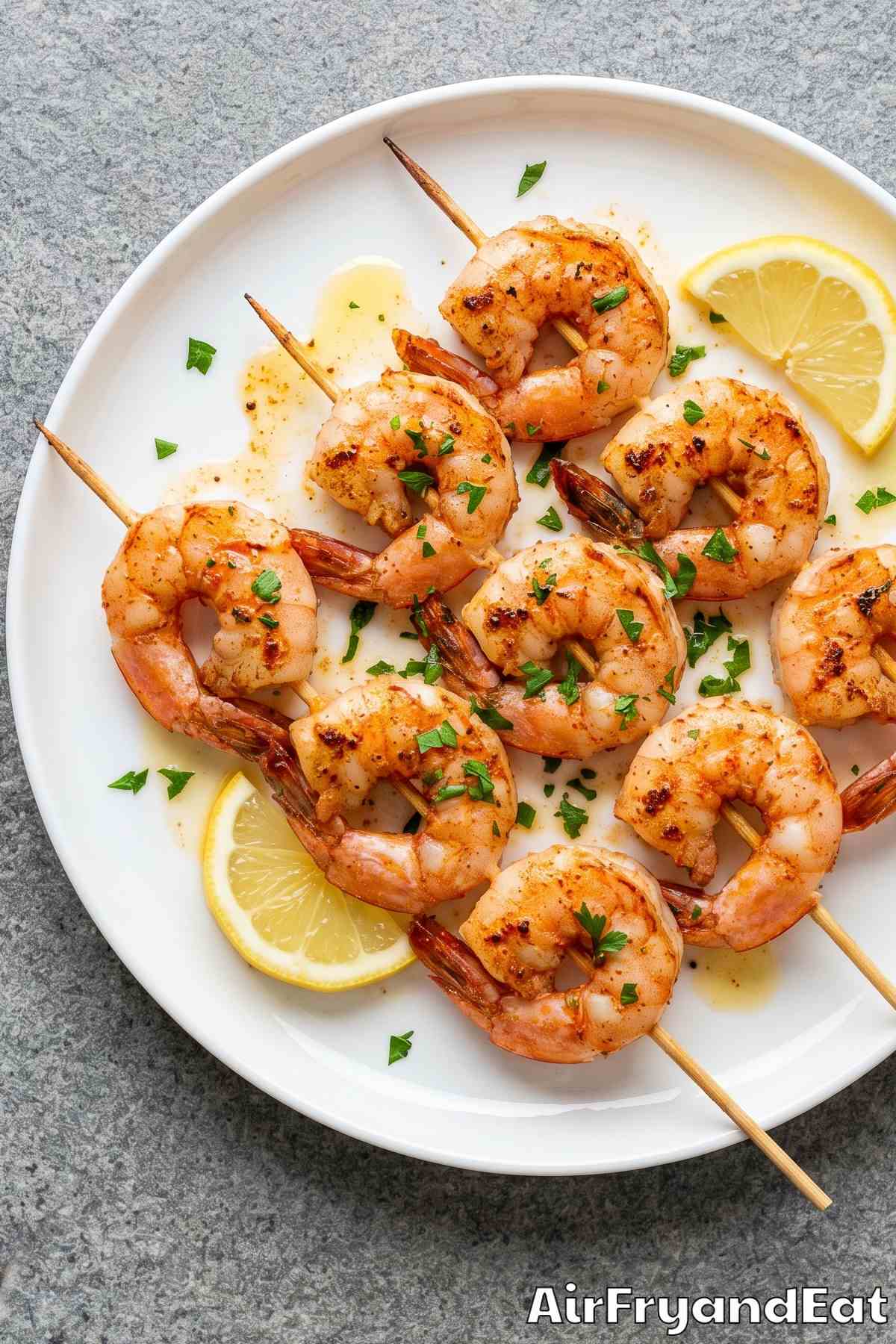 Spicy Cajun shrimp skewers on a plate