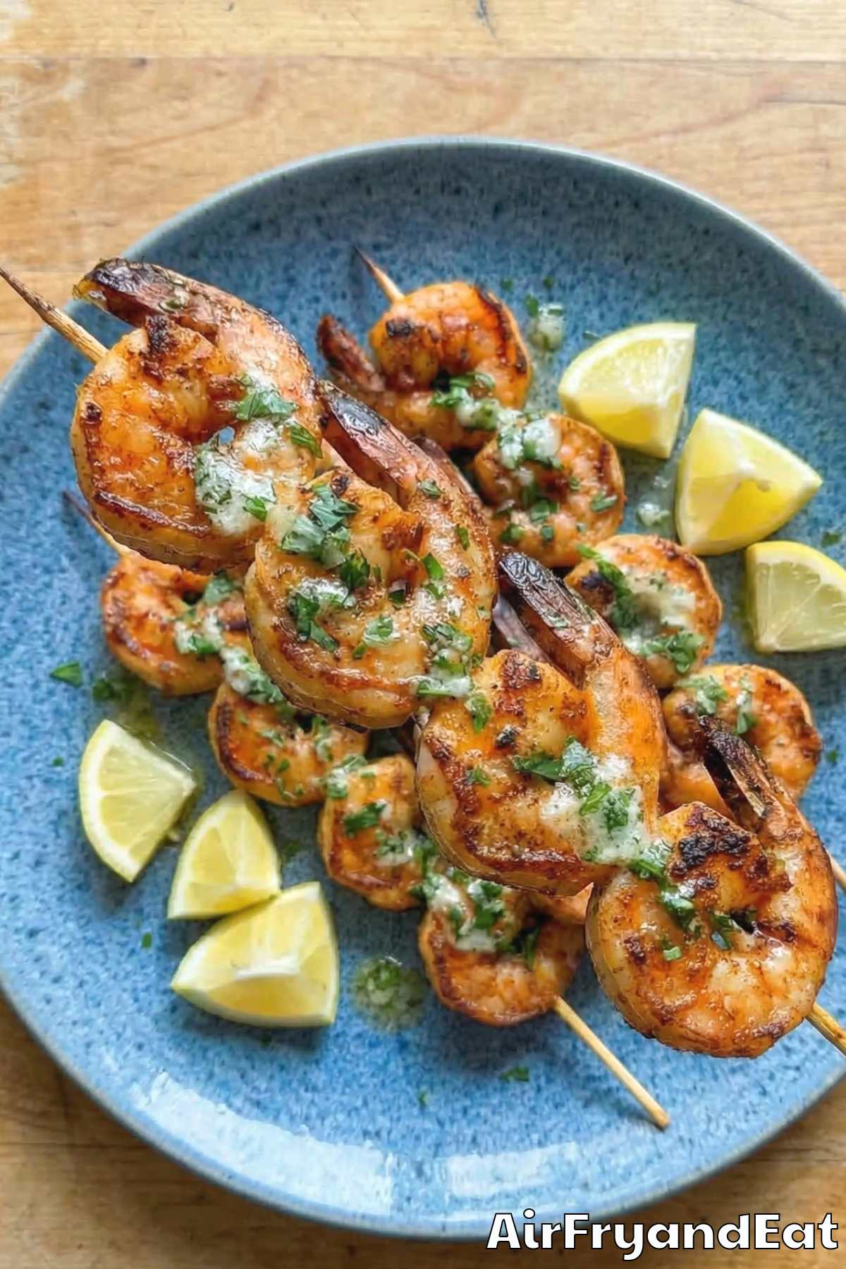 Easy air fryer Cajun shrimp skewers with herbs