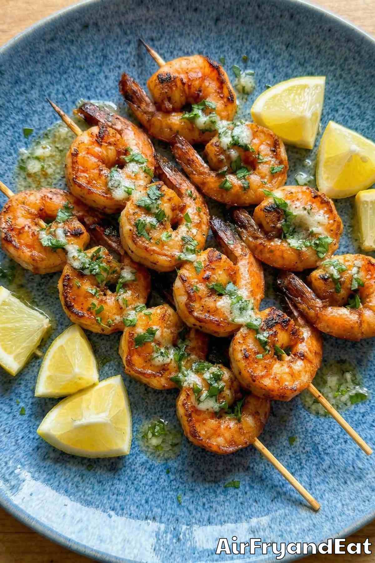 Spicy air fryer Cajun shrimp skewers served warm