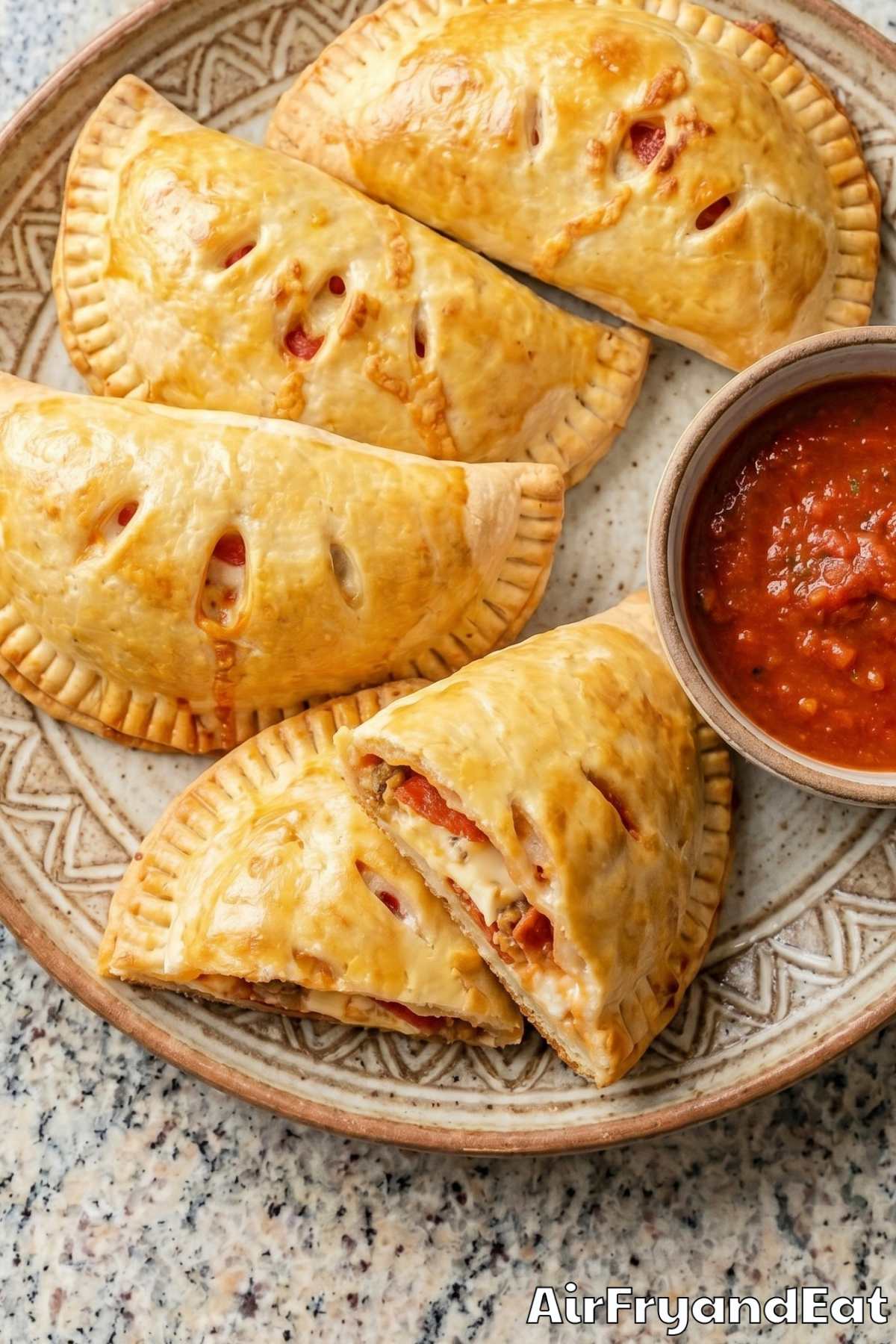Warm air fryer calzone ready to serve