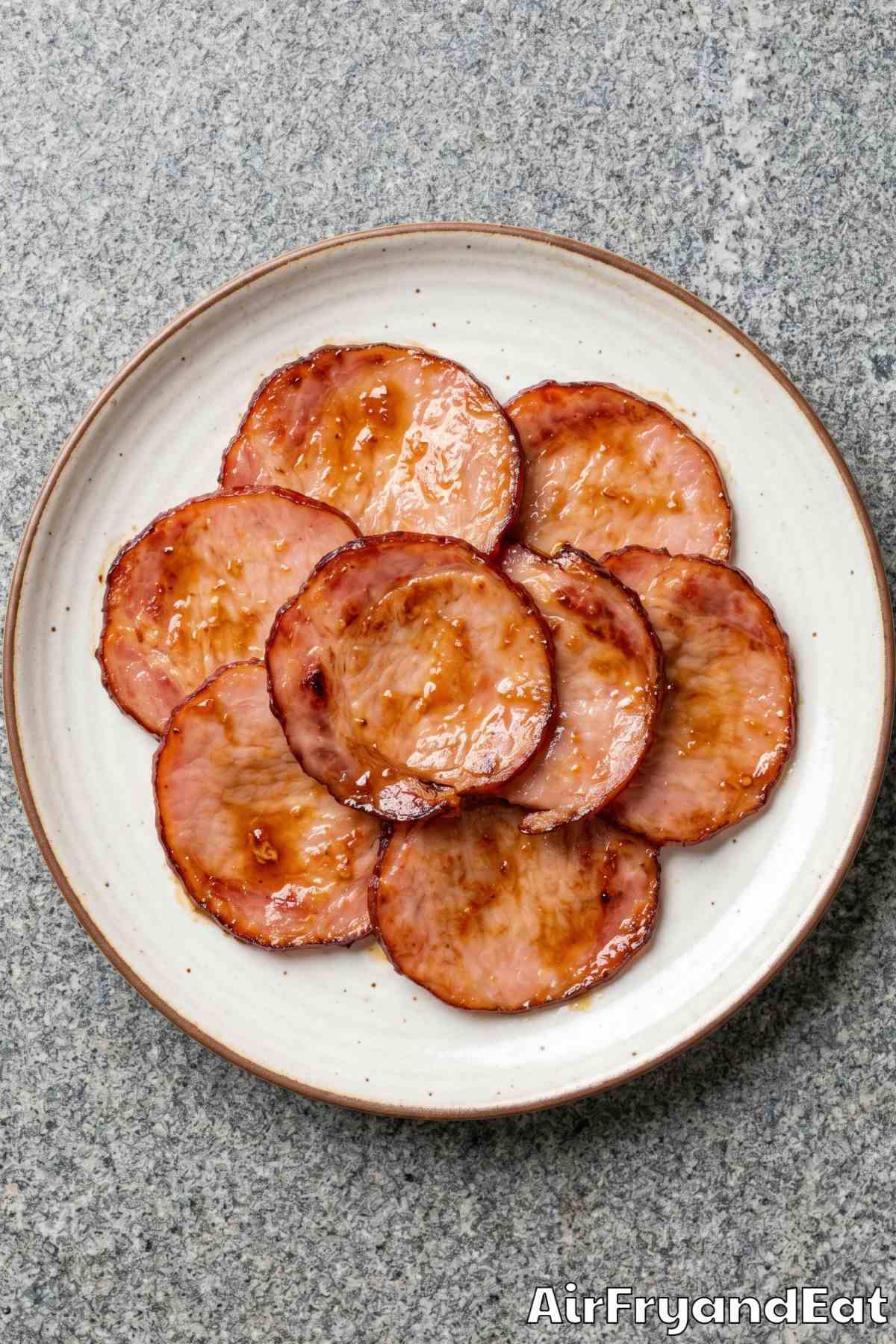 Golden air fryer Canadian bacon slices