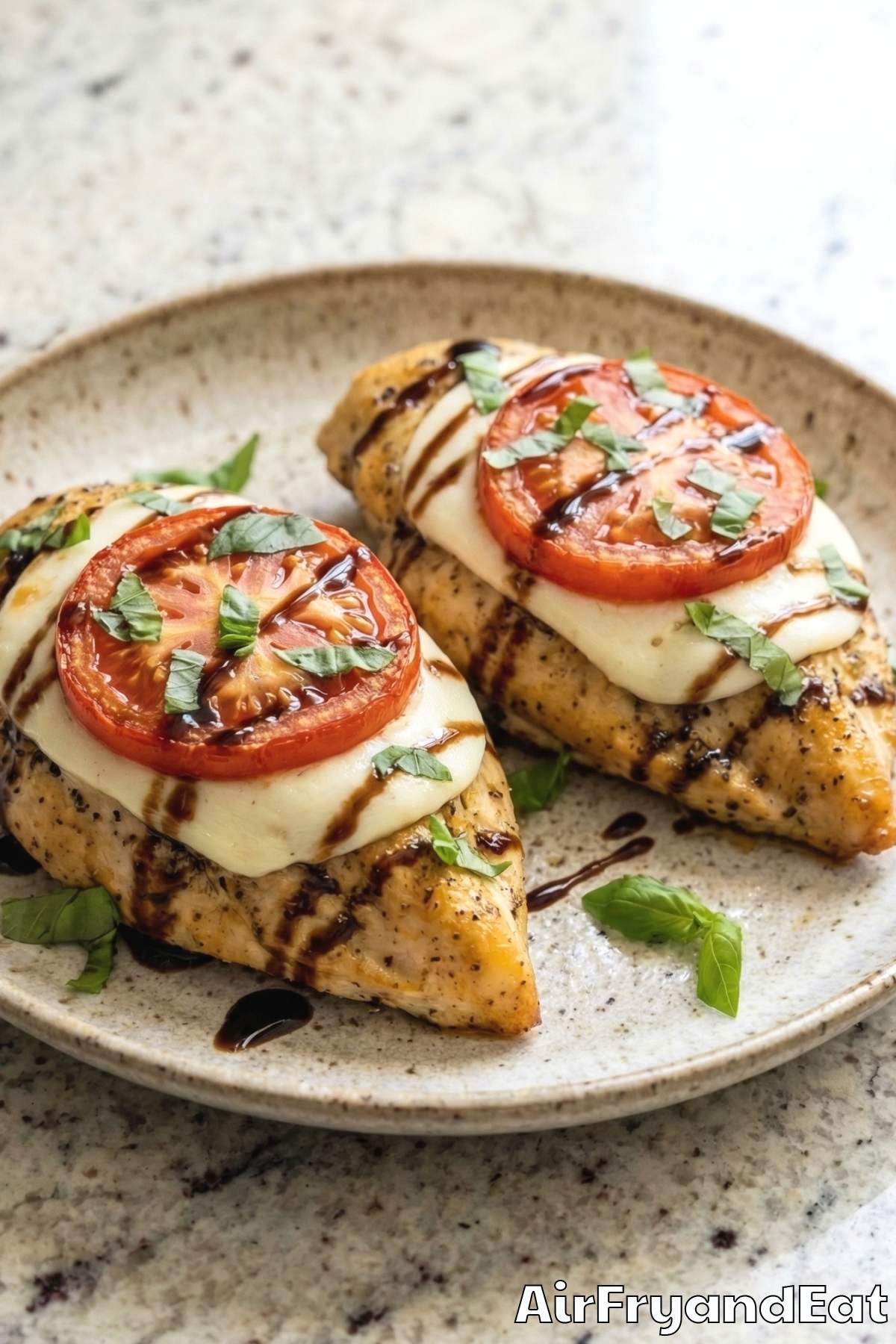 Cheesy air fryer caprese chicken breasts