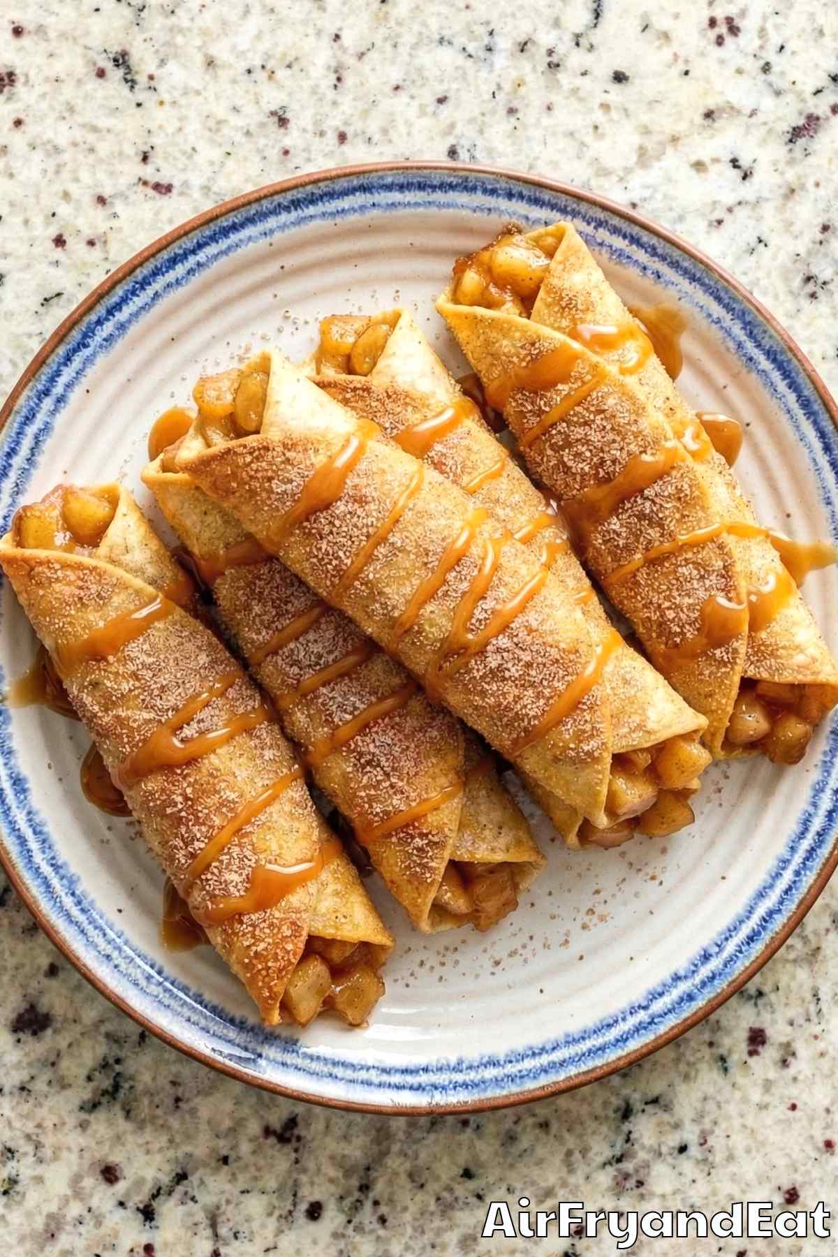 Warm caramel apple pie taquitos from air fryer