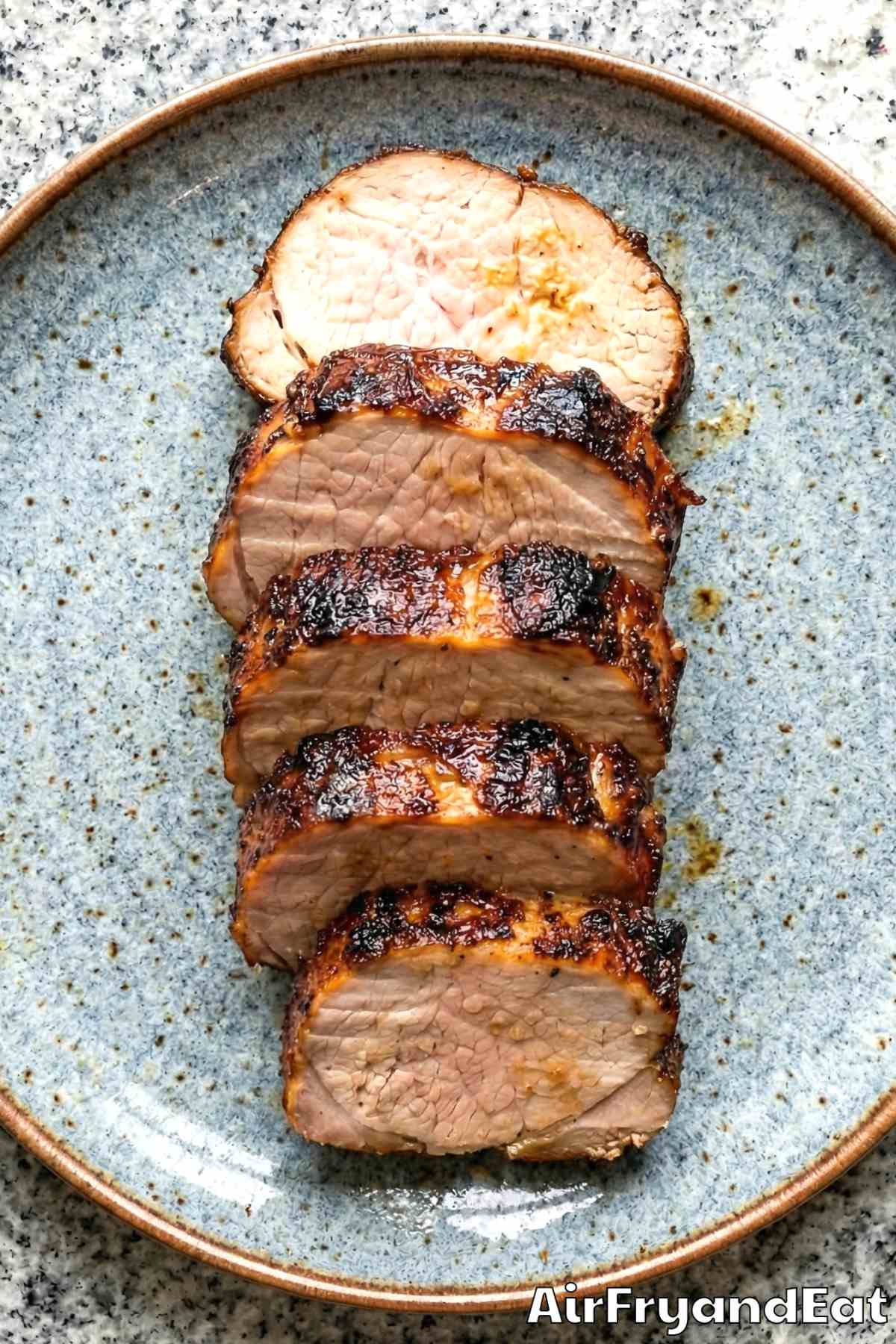 Caramelized brown sugar pork tenderloin sliced