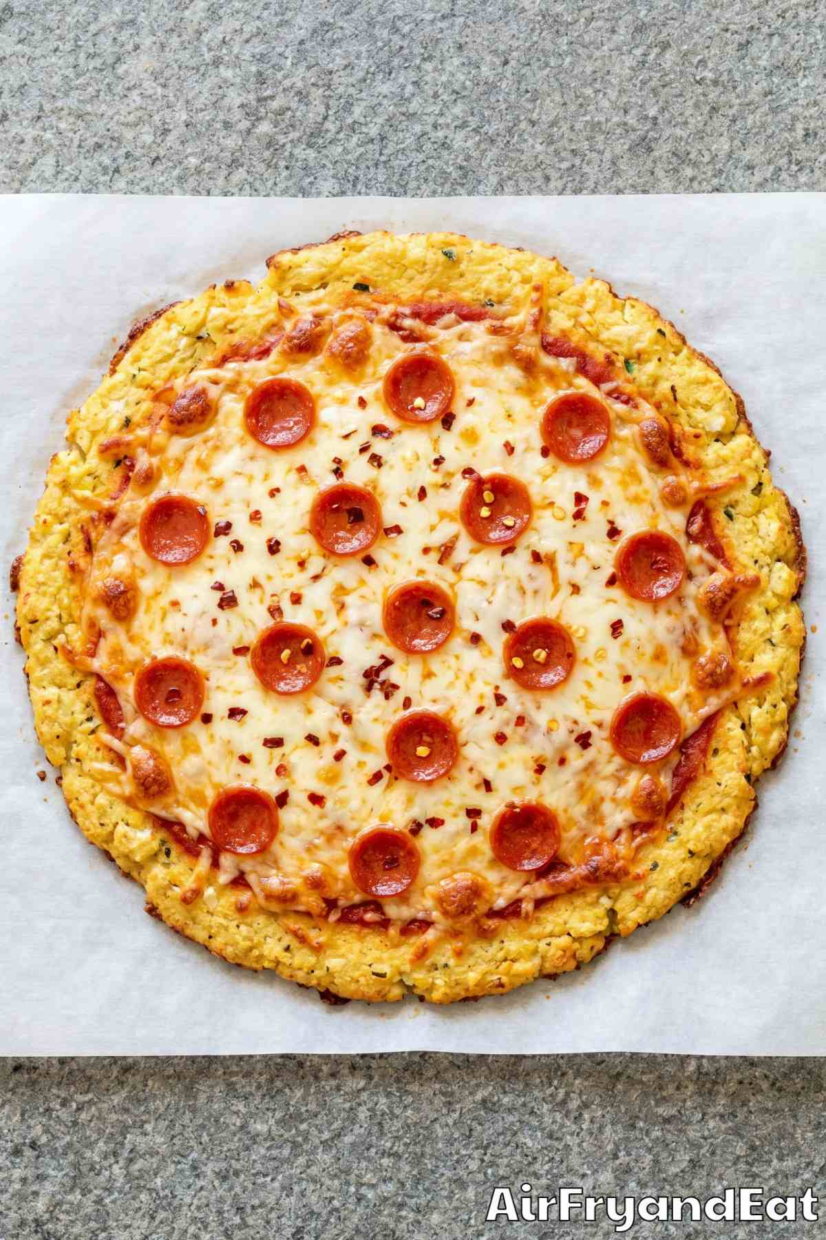 Easy air fryer cauliflower pizza ready to eat