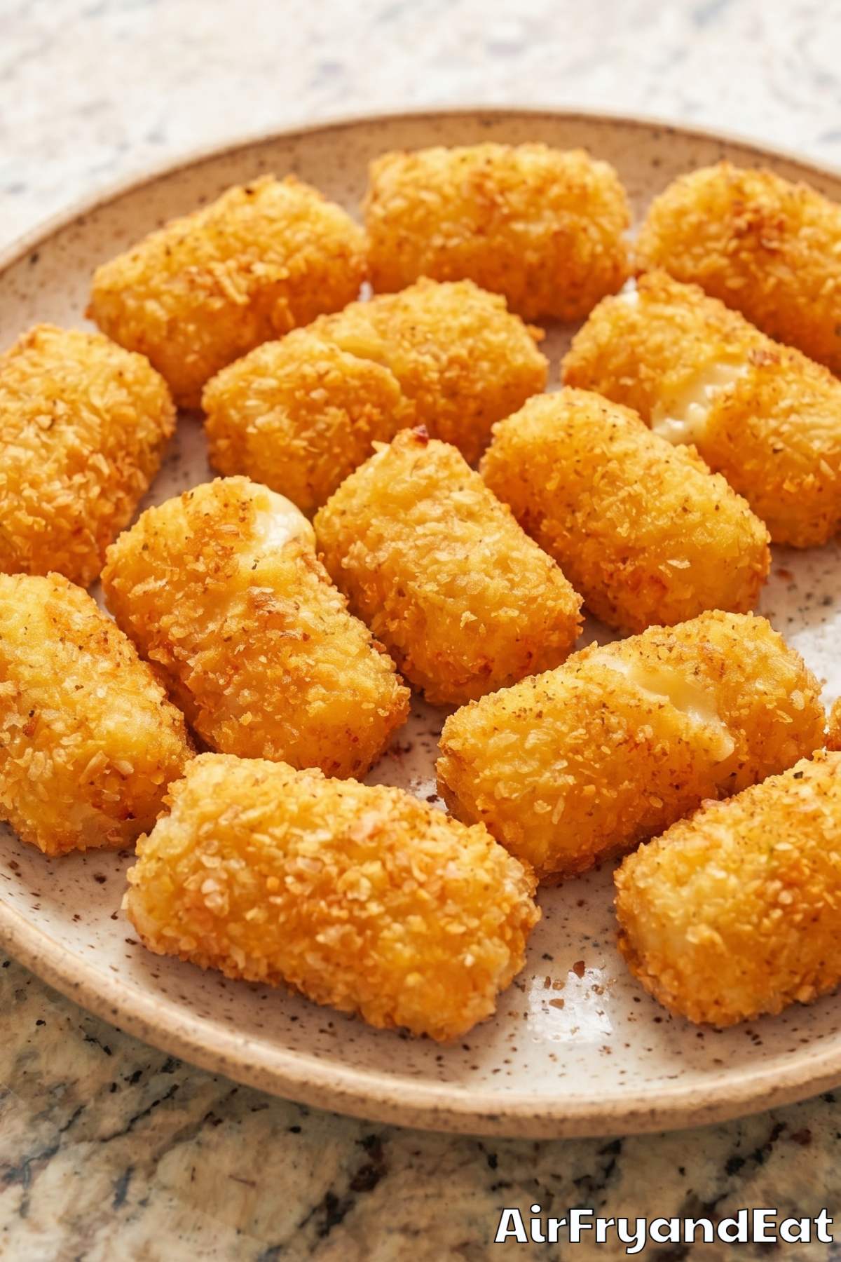Warm air fryer cheese curds piled high