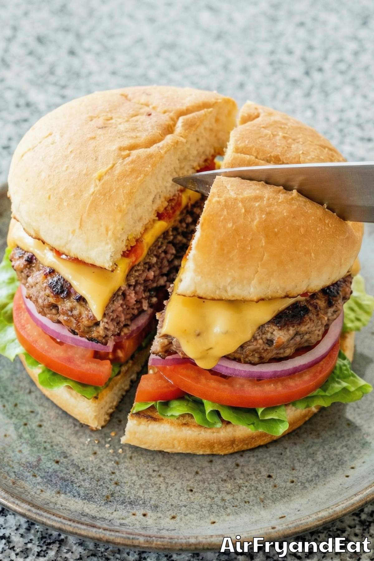 Homemade air fryer cheeseburgers with fixings