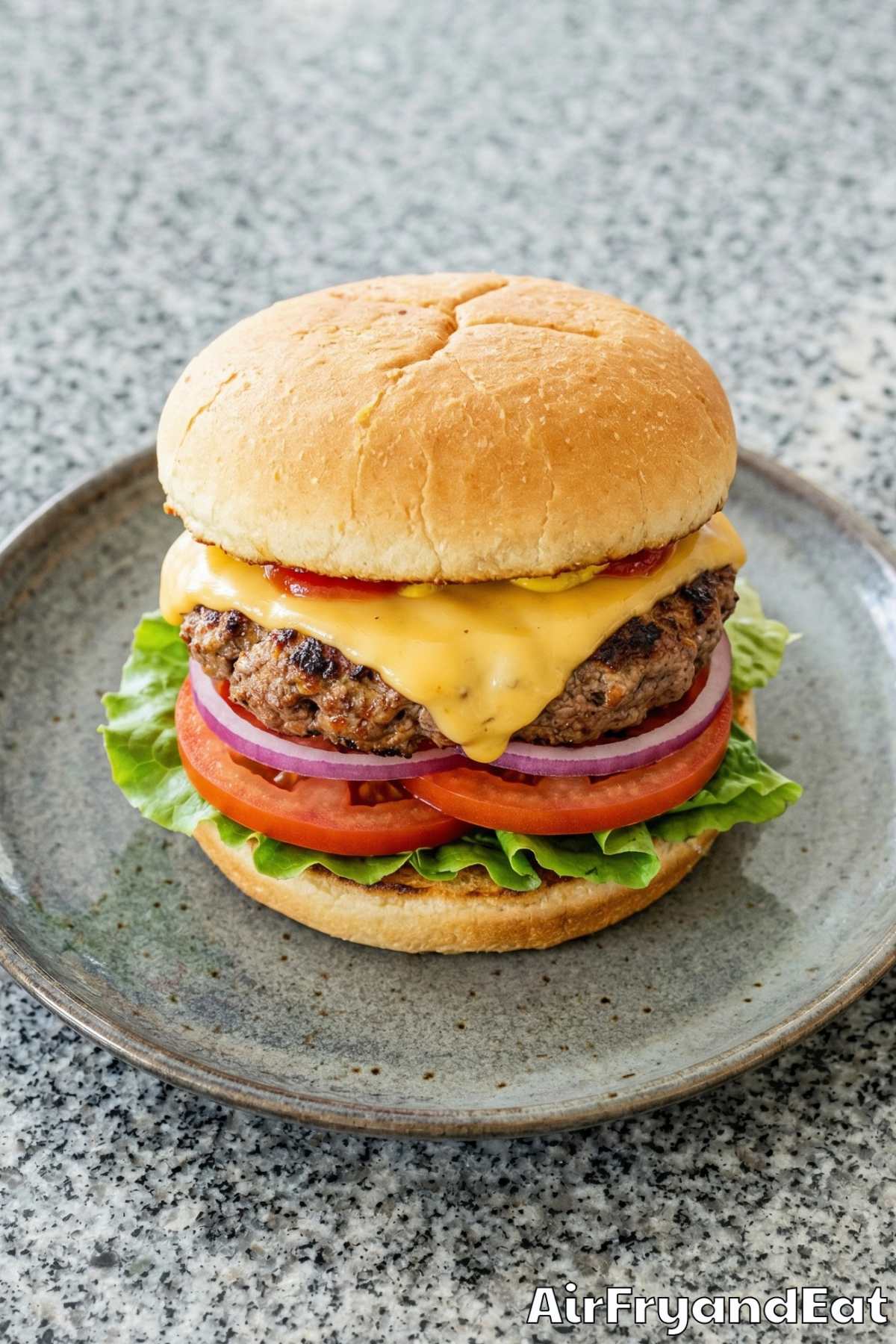 Mouthwatering air fryer cheeseburgers close up