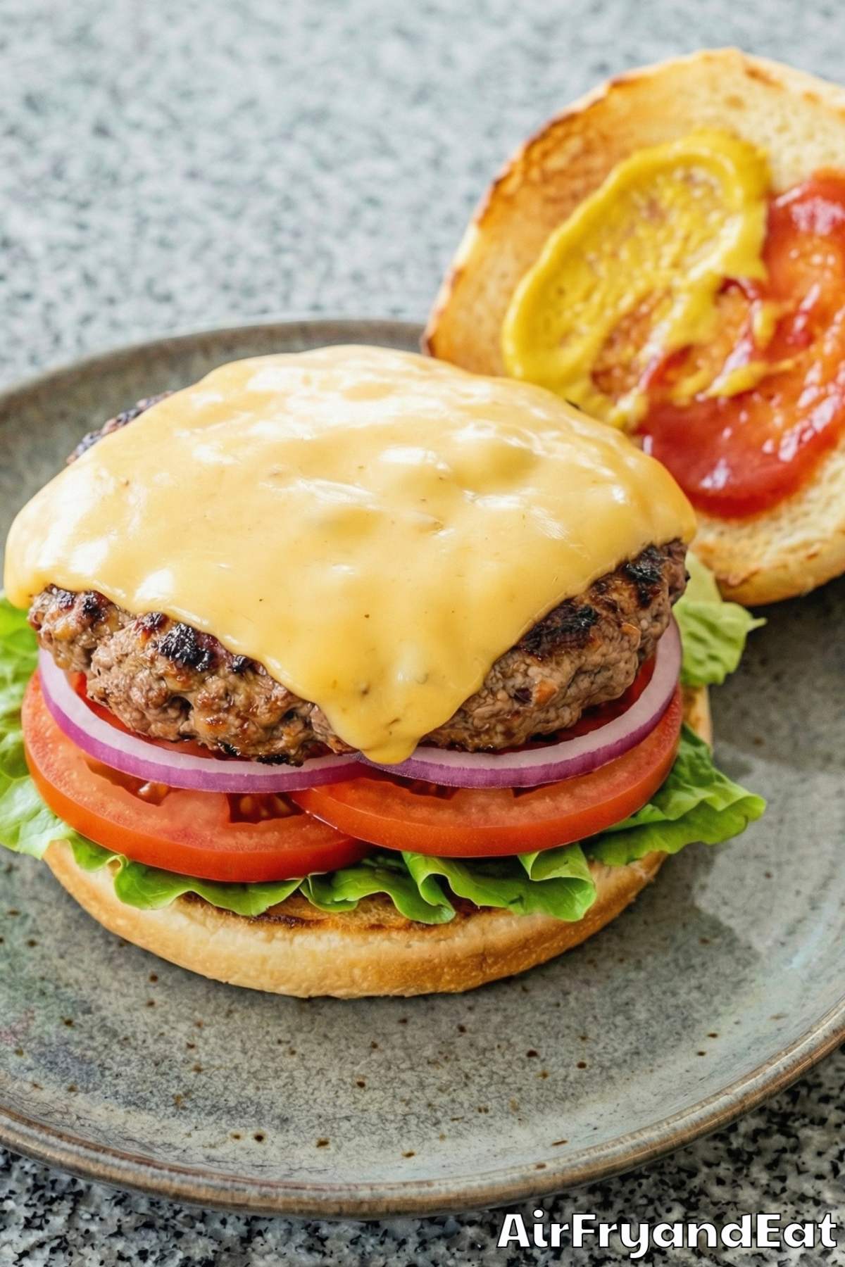 Tender air fryer cheeseburgers on sesame buns