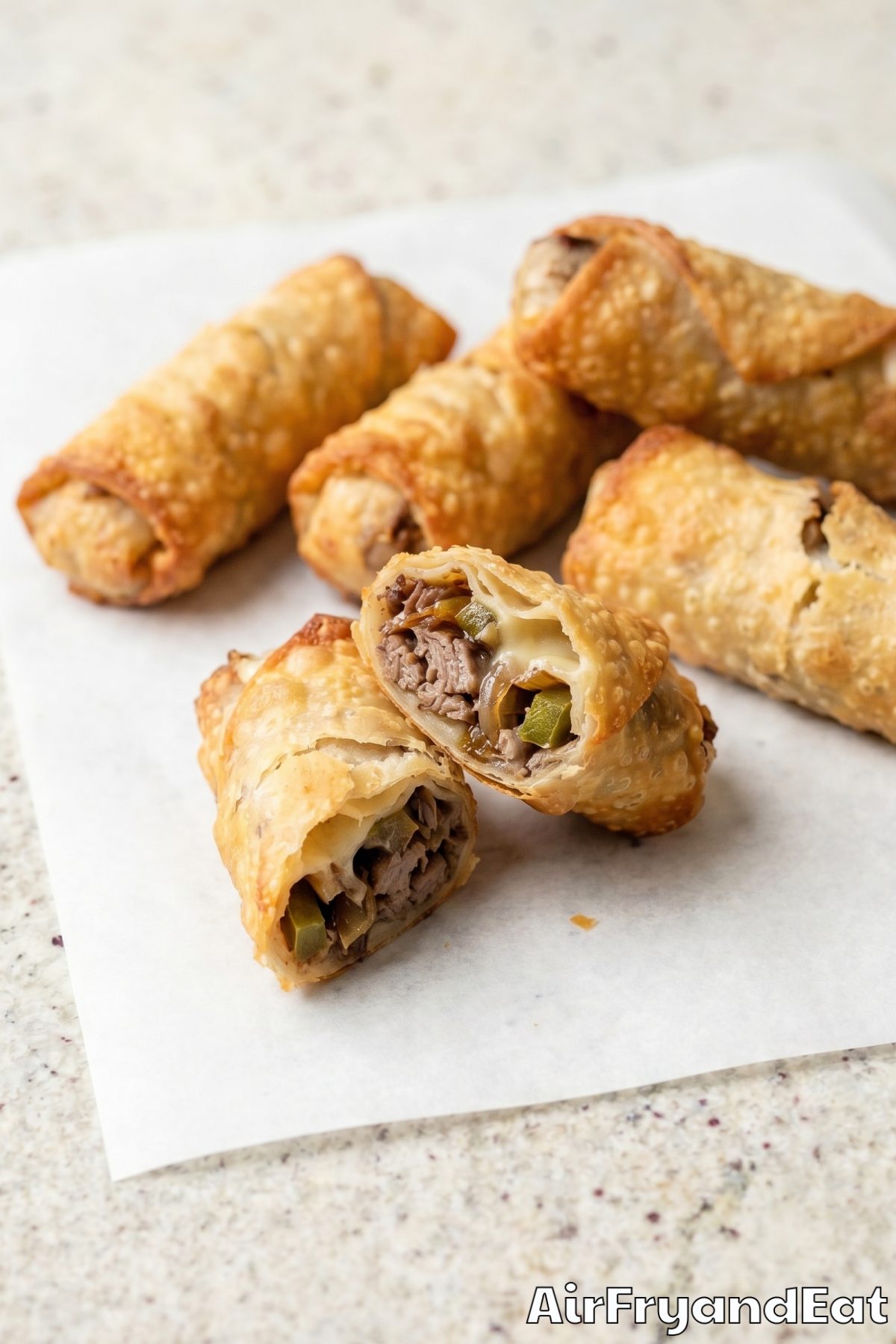 crunchy cheesesteak egg rolls close up
