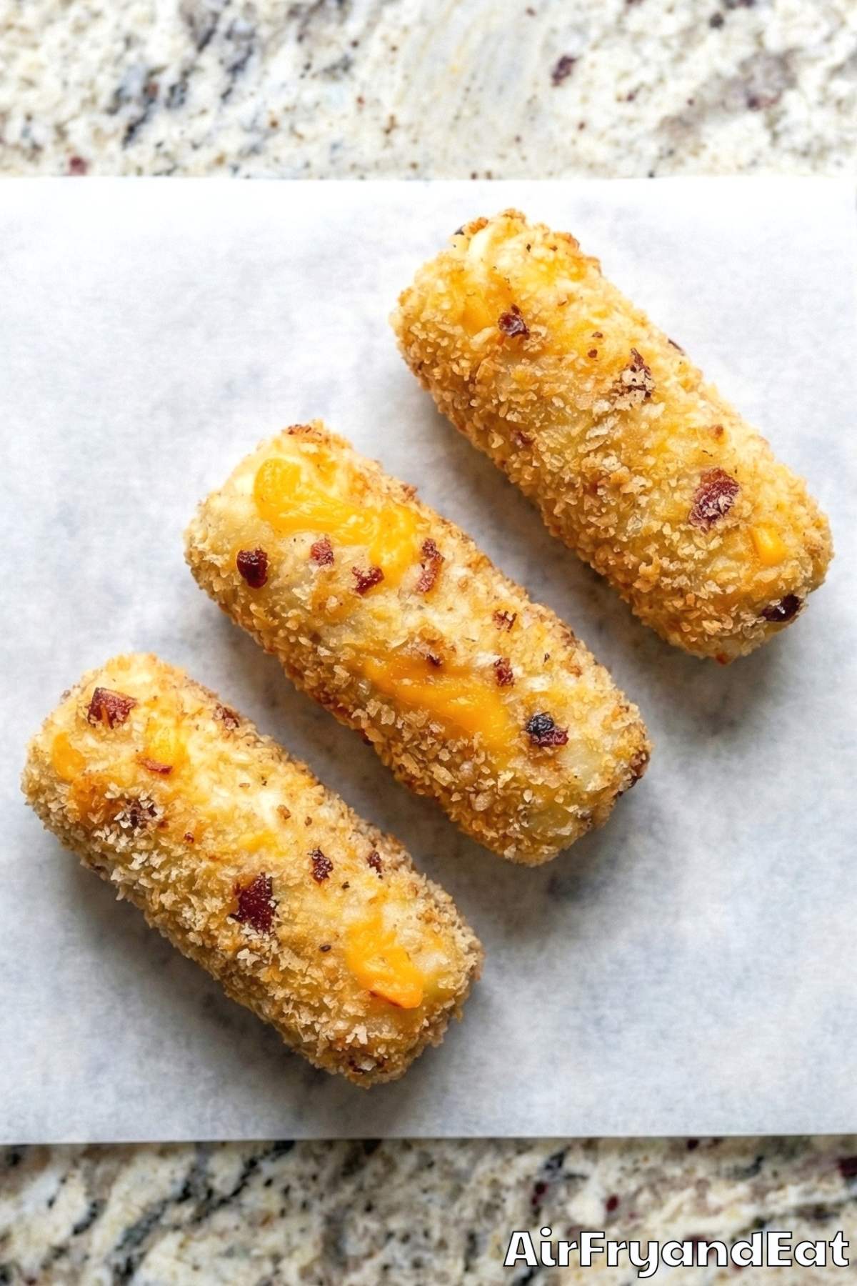 Warm cheesy bacon potato croquettes from air fryer