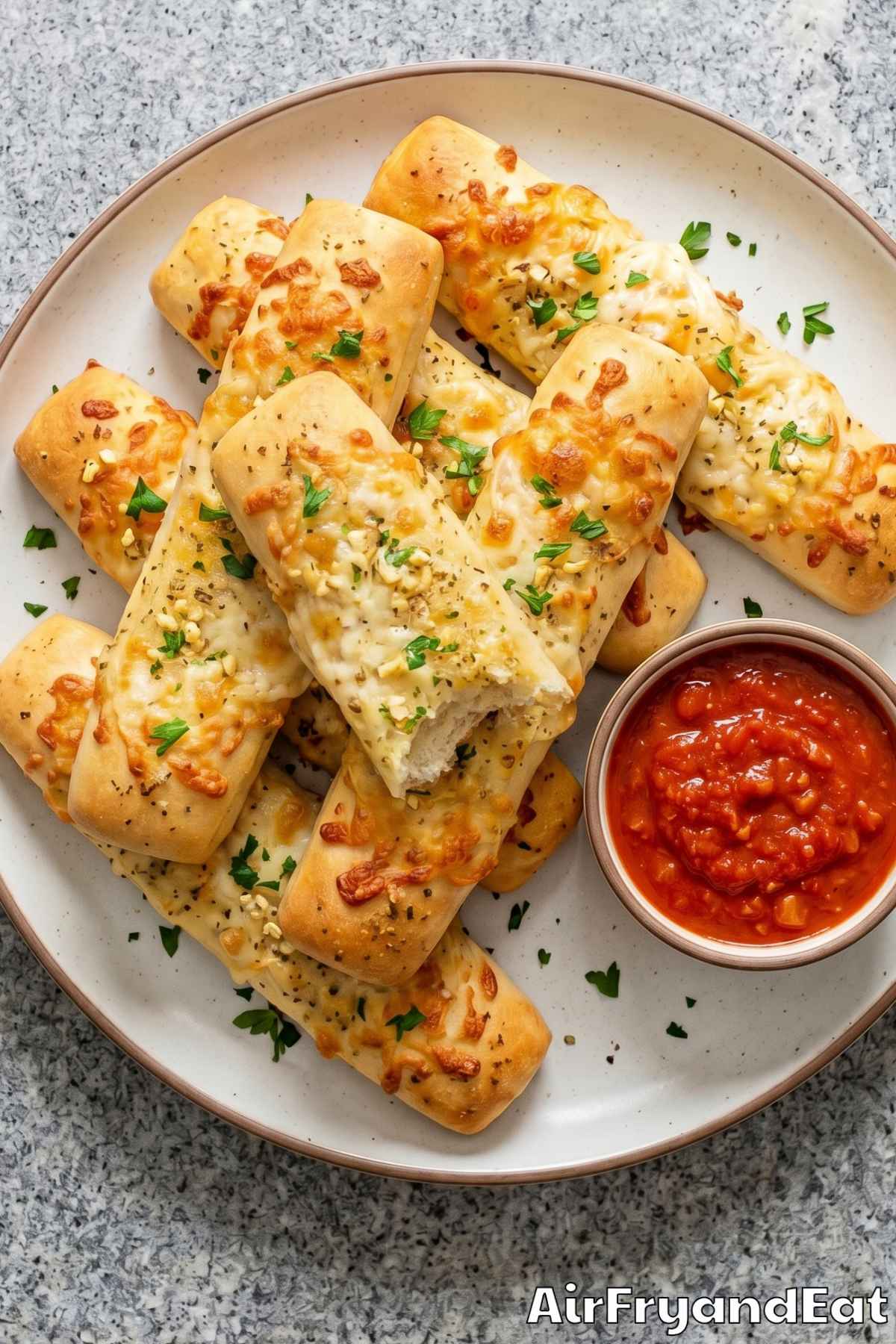 homemade air fryer garlic cheese breadsticks