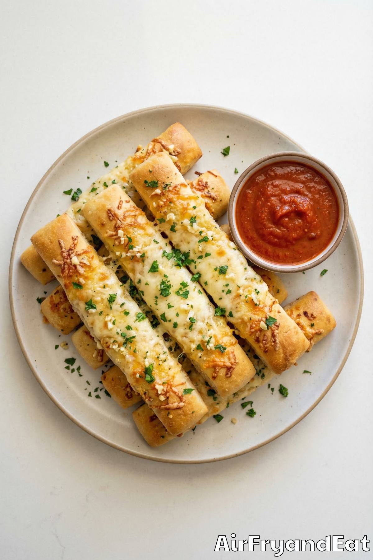 Golden air fryer cheesy garlic breadsticks