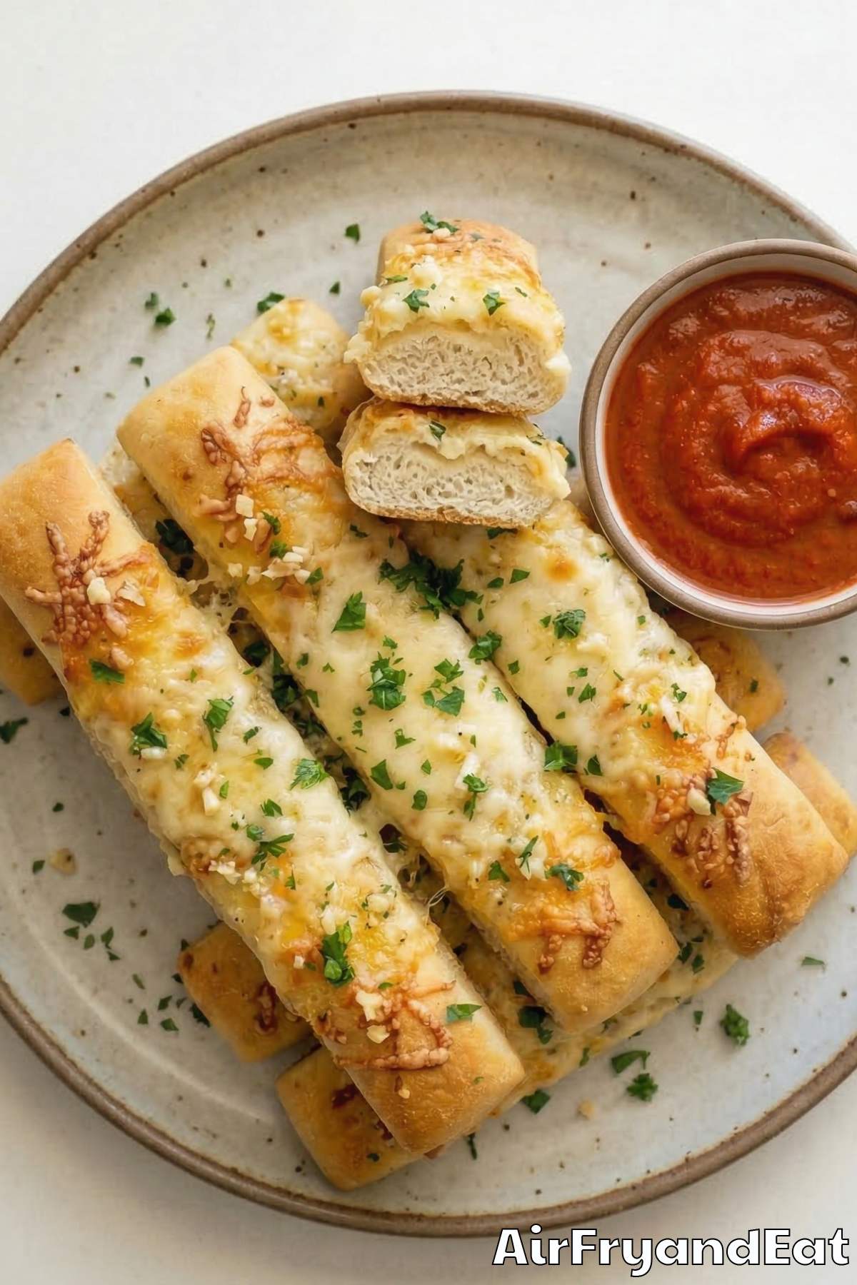 Easy air fryer cheesy garlic breadsticks