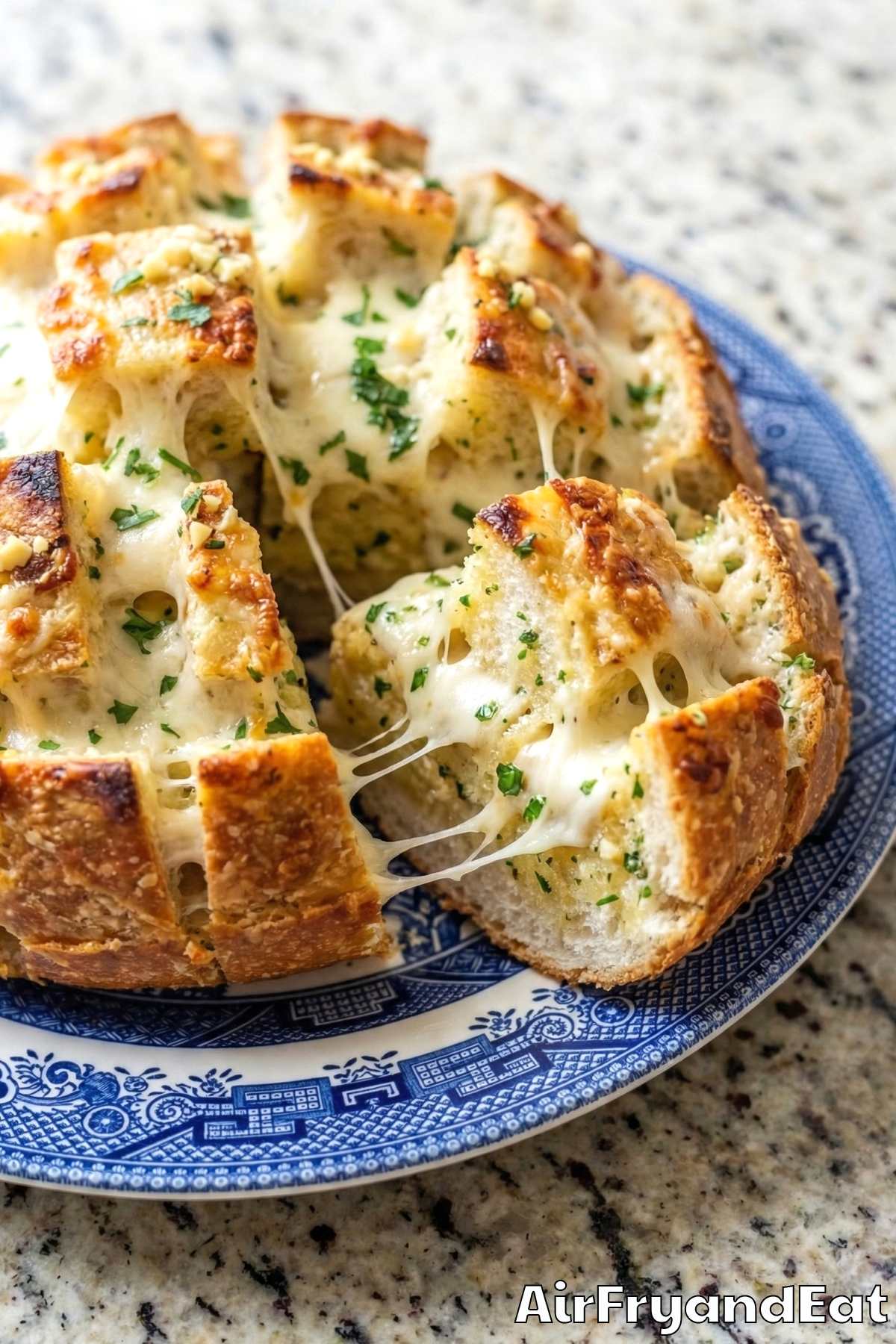 Fluffy air fryer cheesy garlic pull-apart bread