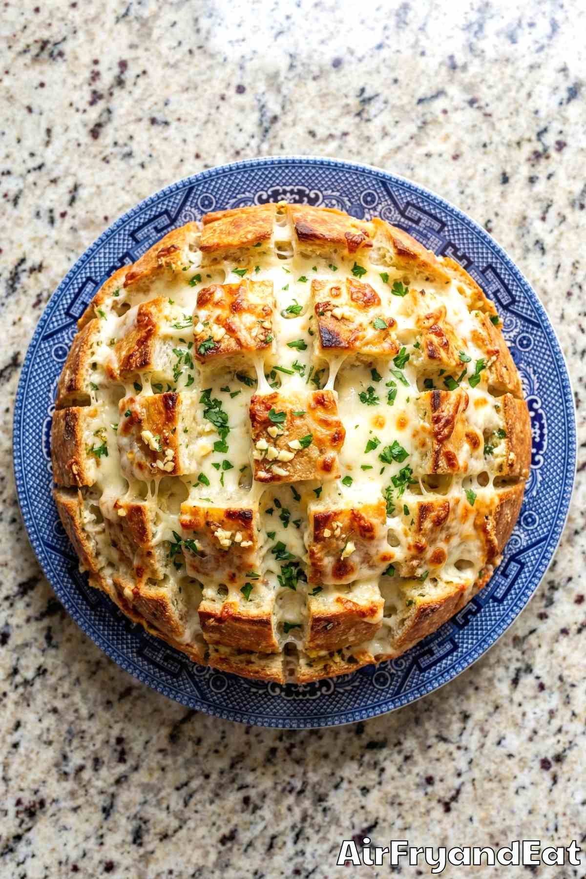 Golden air fryer cheesy garlic pull-apart bread