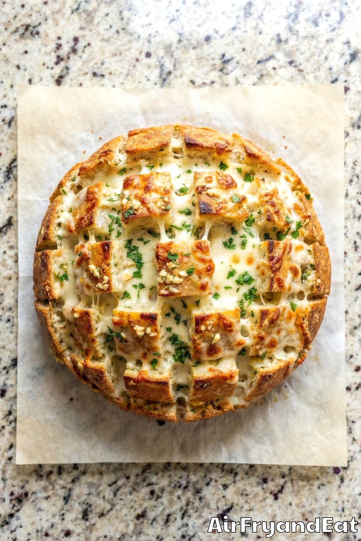 Buttery air fryer cheesy garlic pull-apart bread