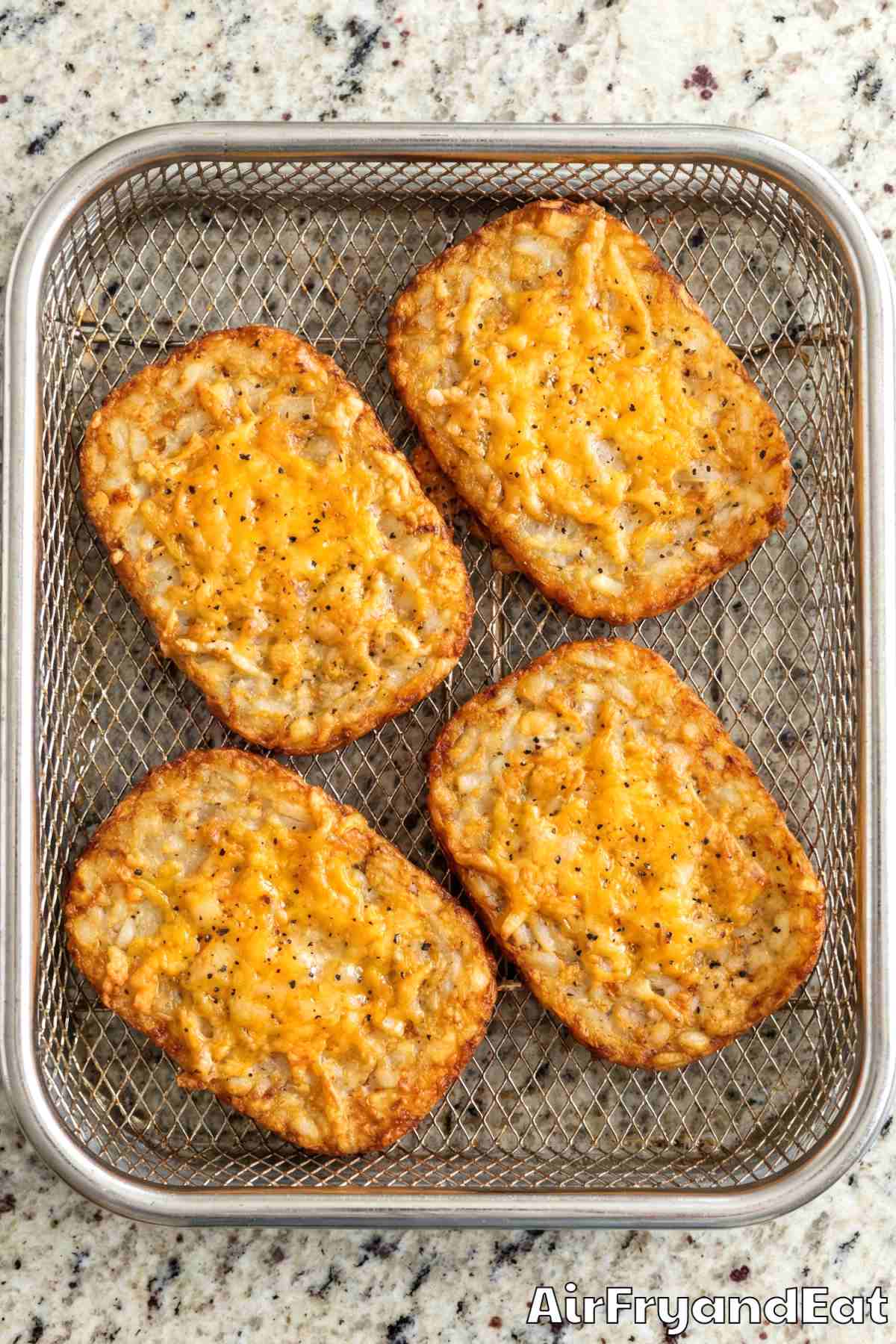 Golden cheesy hash brown patties from air fryer