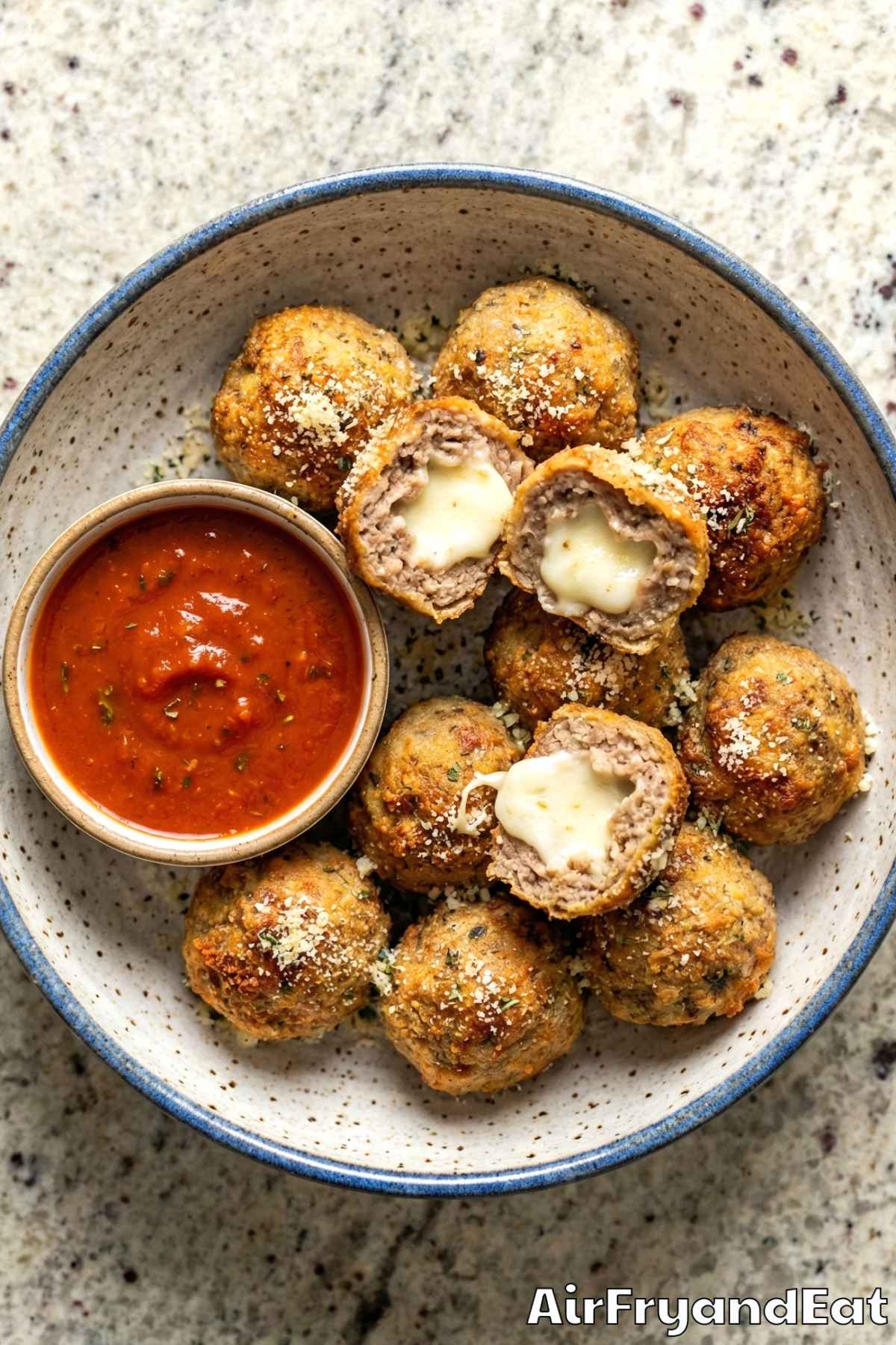 Irresistible air fryer cheesy stuffed meatballs