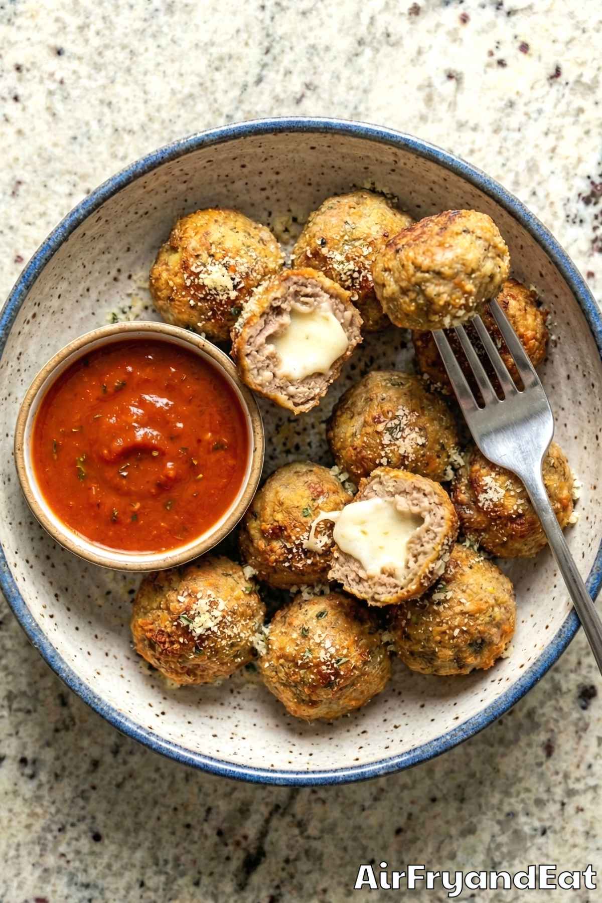 Hearty air fryer cheesy stuffed meatballs