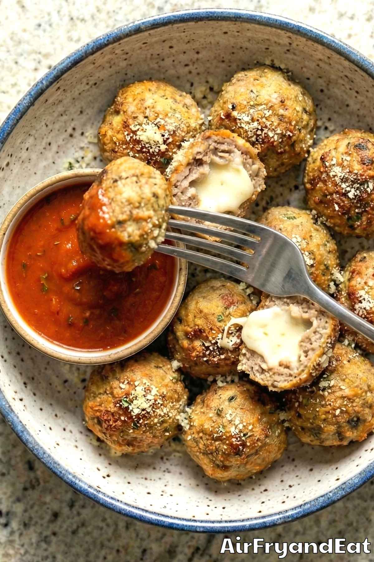 Easy air fryer cheesy stuffed meatballs