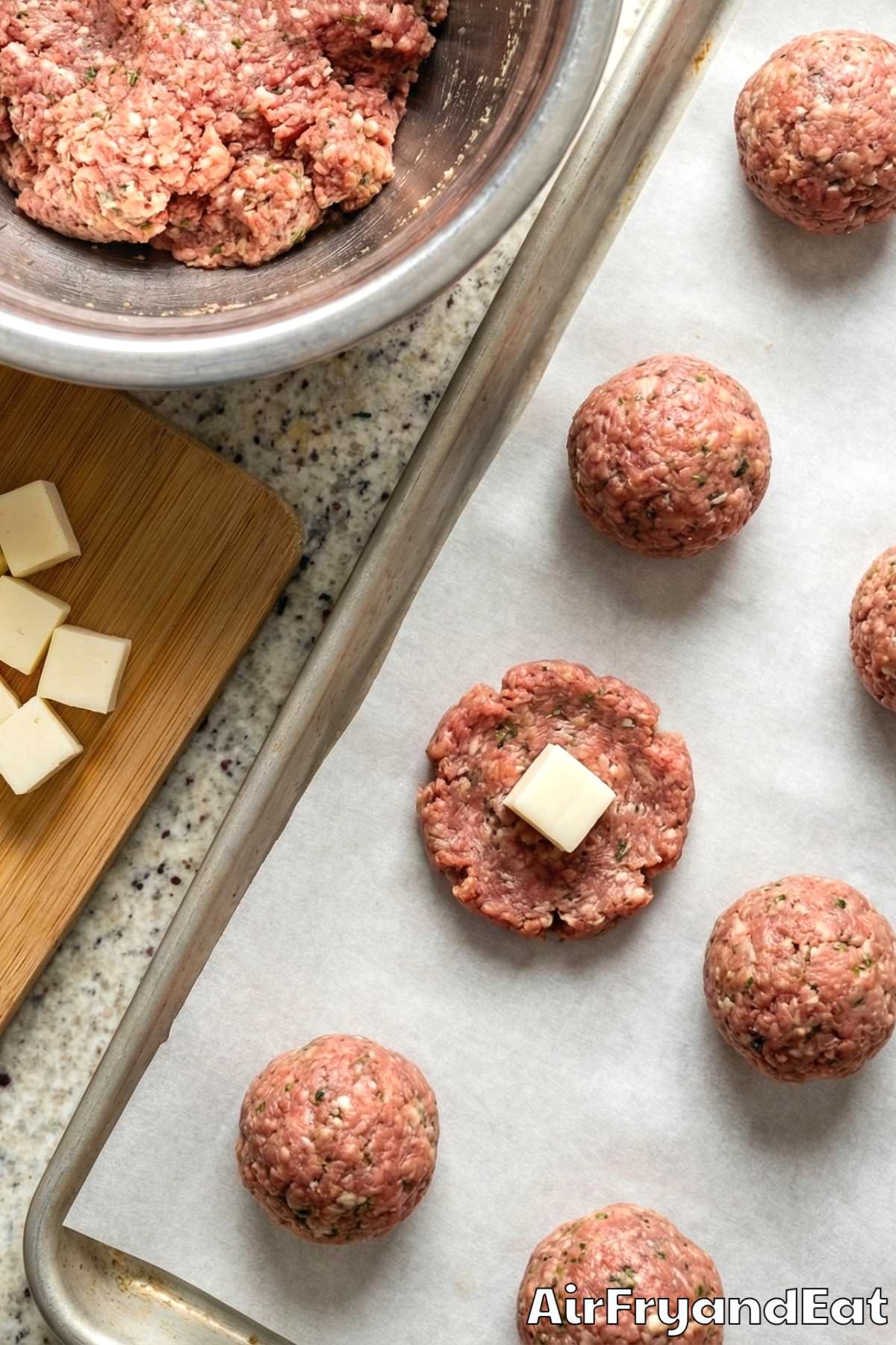 Air Fryer Cheesy Stuffed Meatballs Step 3