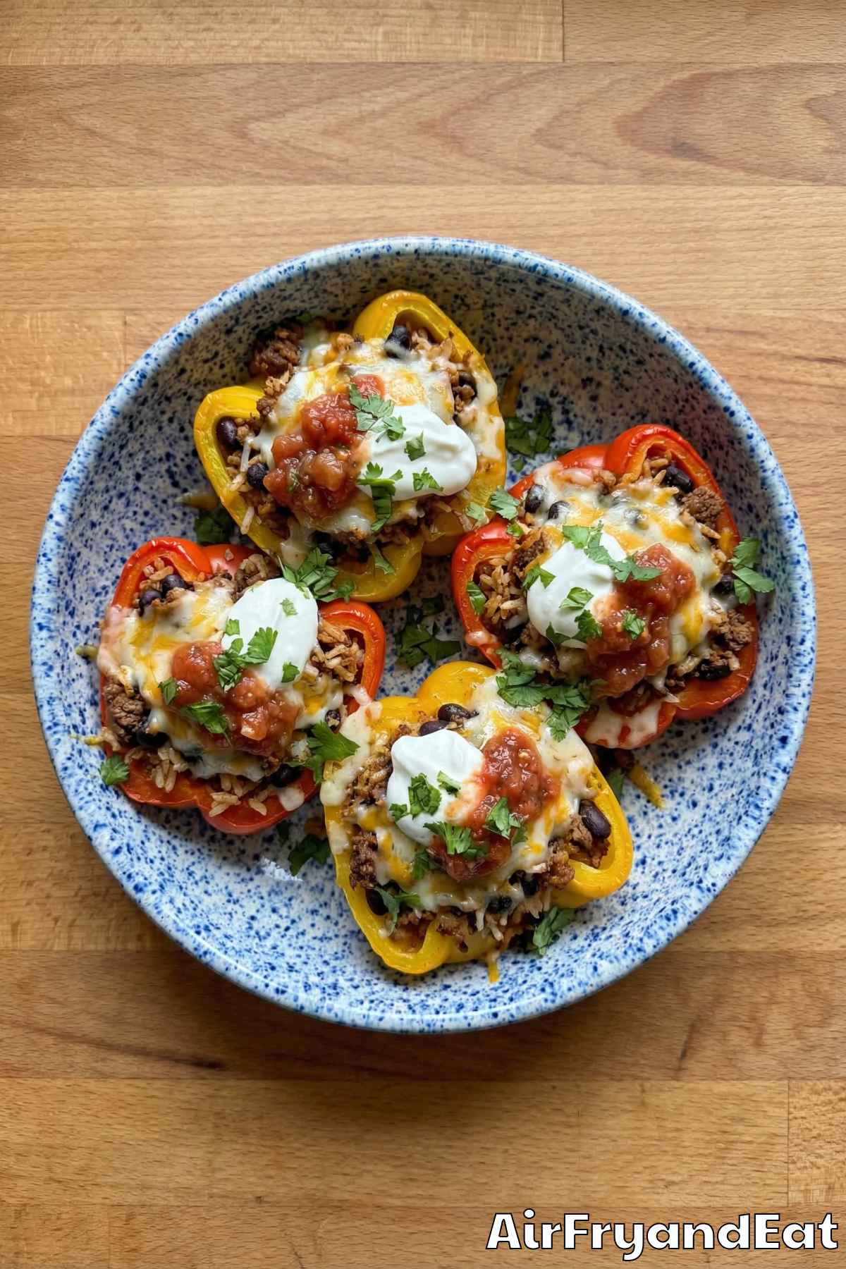 Homemade air fryer cheesy taco stuffed peppers