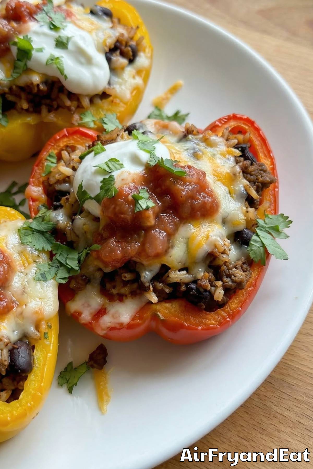 Golden air fryer cheesy taco stuffed peppers