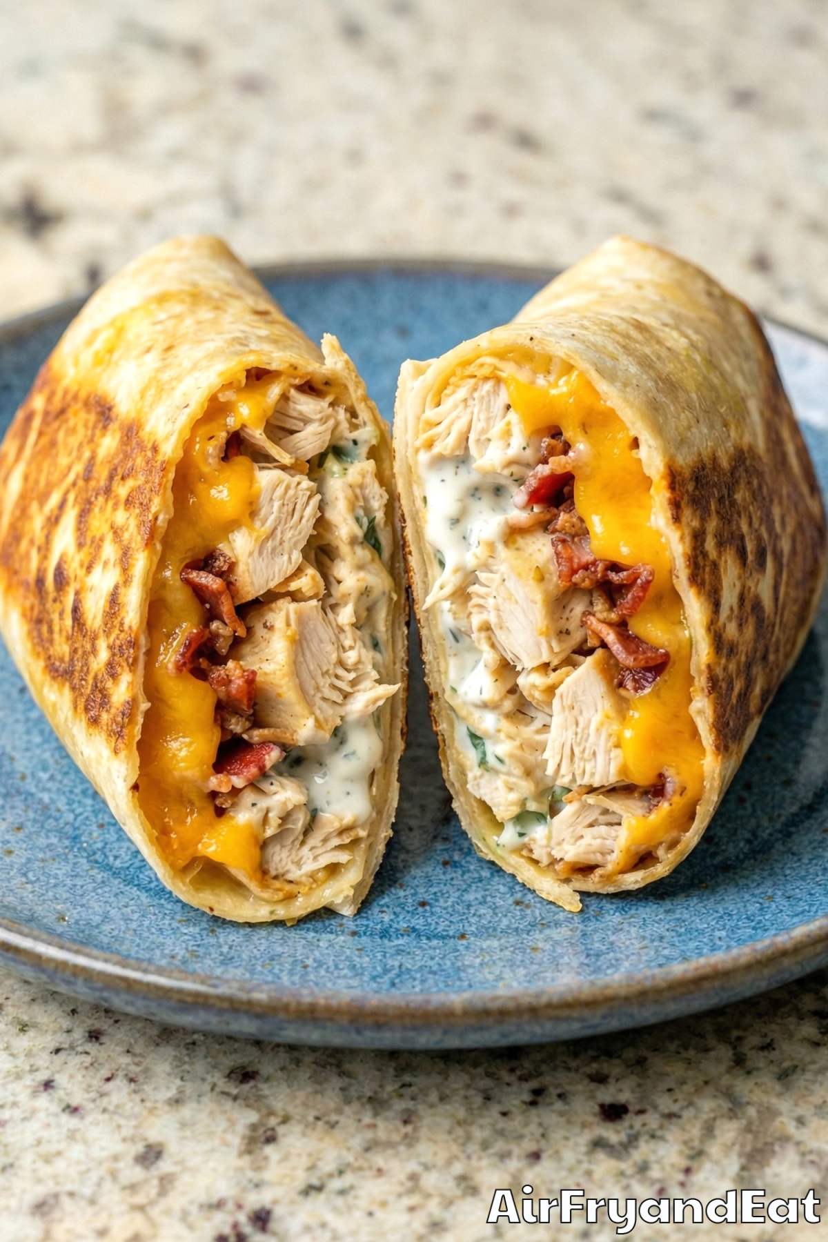 Tender air fryer chicken bacon ranch wraps