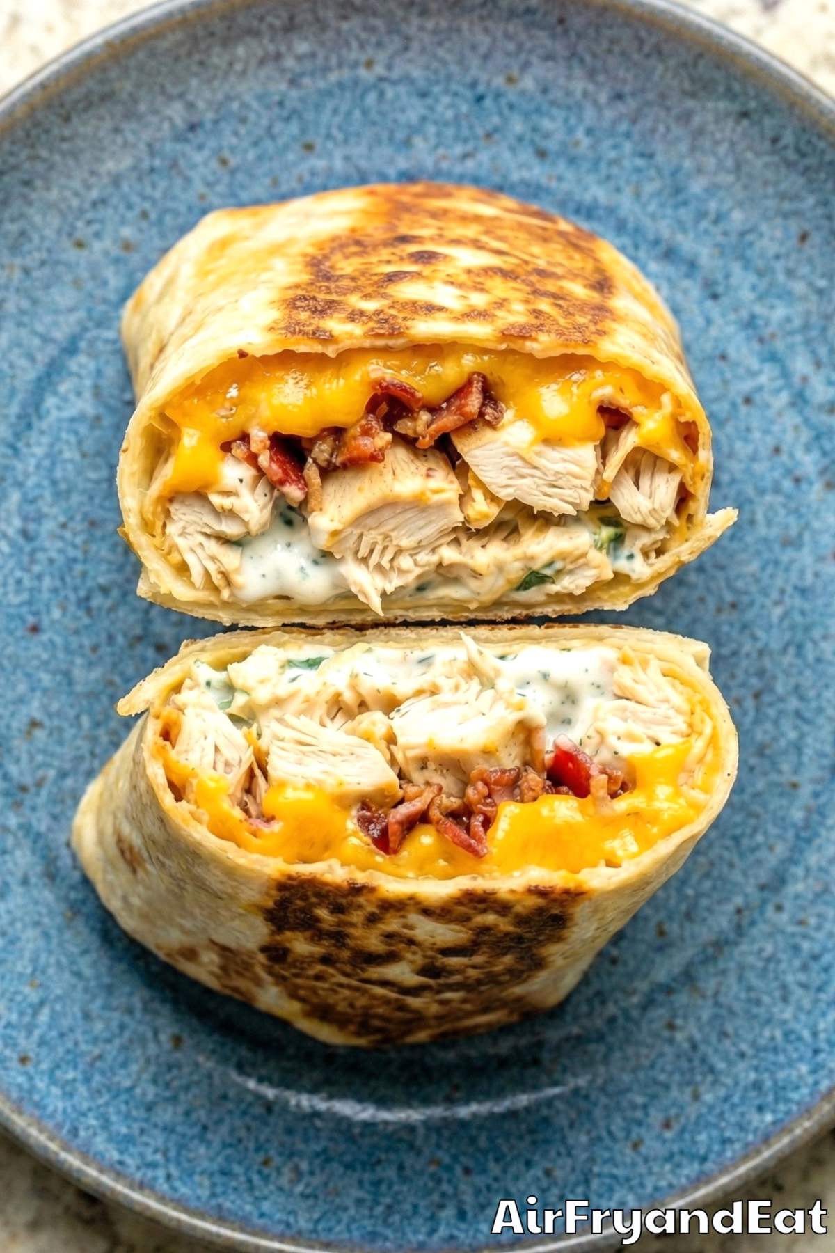 Flavorful air fryer chicken bacon ranch wrap