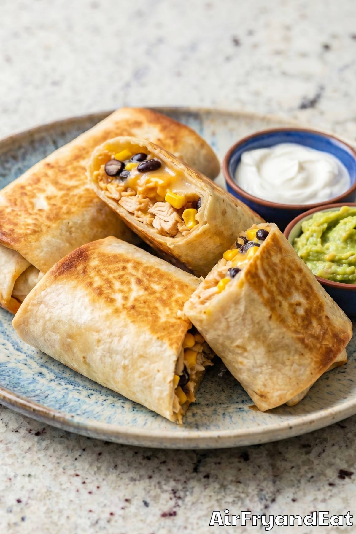 Crunchy air fryer chicken chimichangas