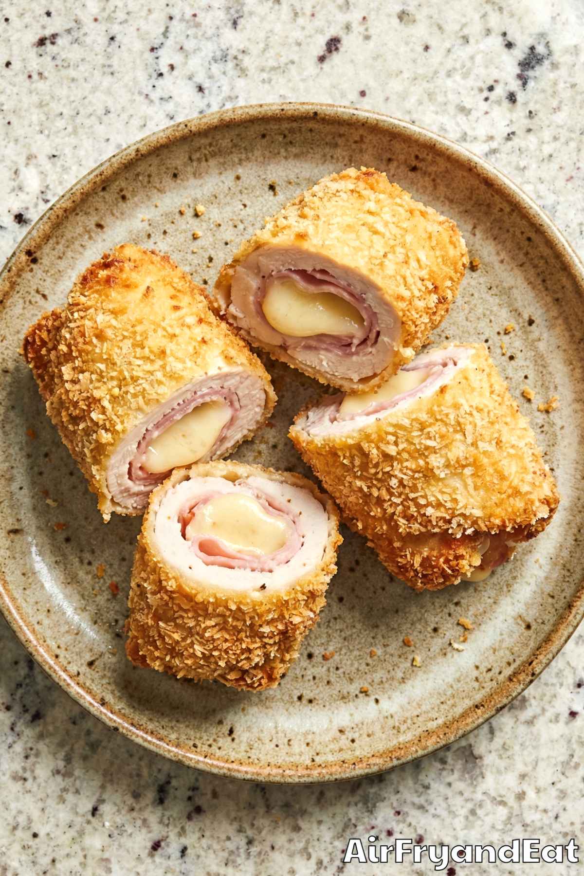 Easy air fryer chicken cordon bleu plated