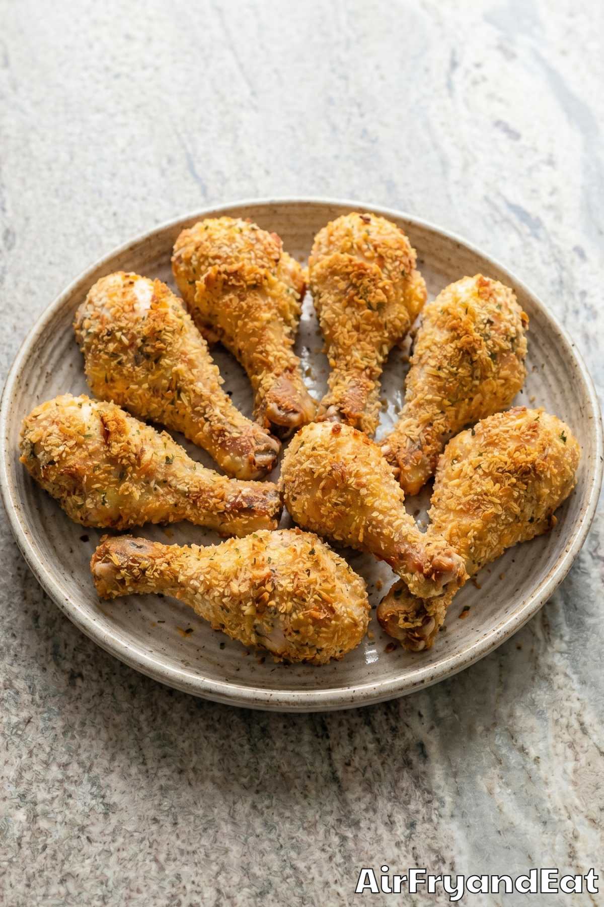 Juicy air fryer chicken drumsticks with panko