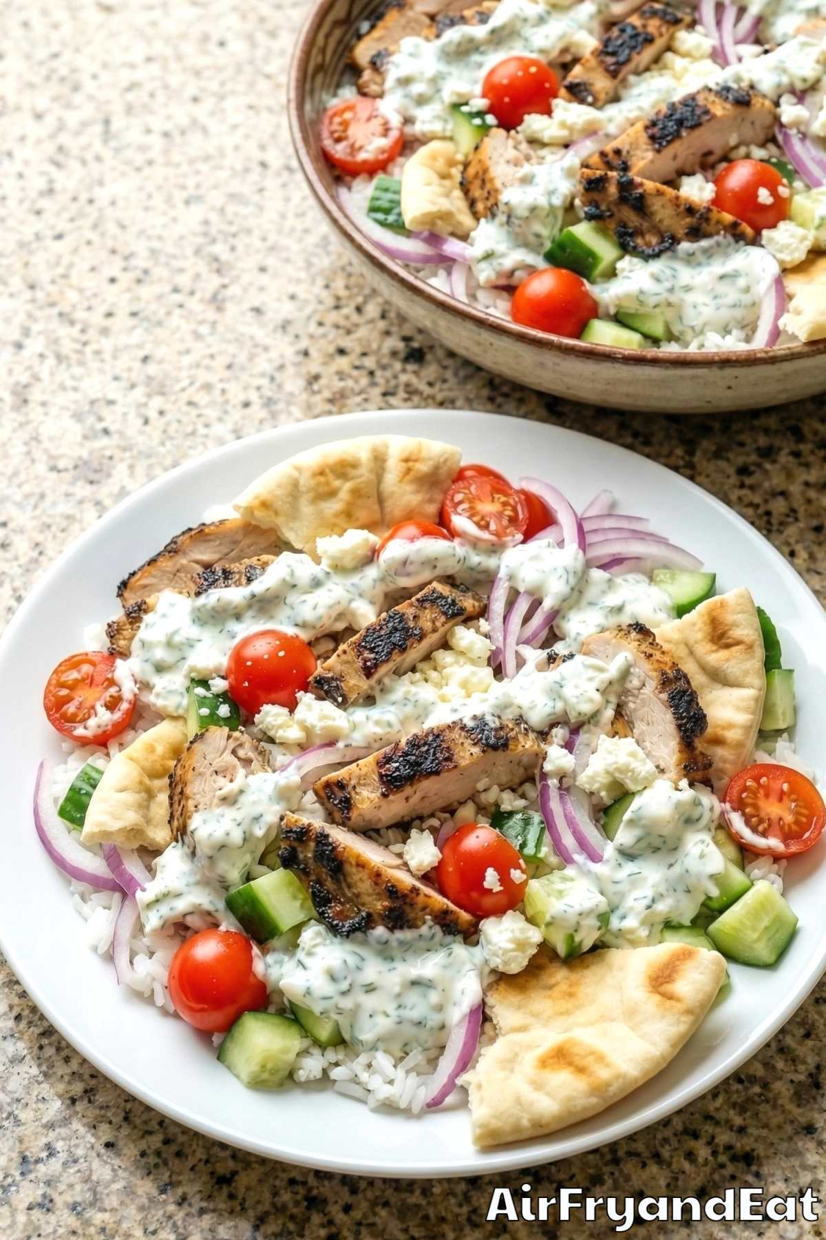 Wholesome air fryer chicken gyro bowl
