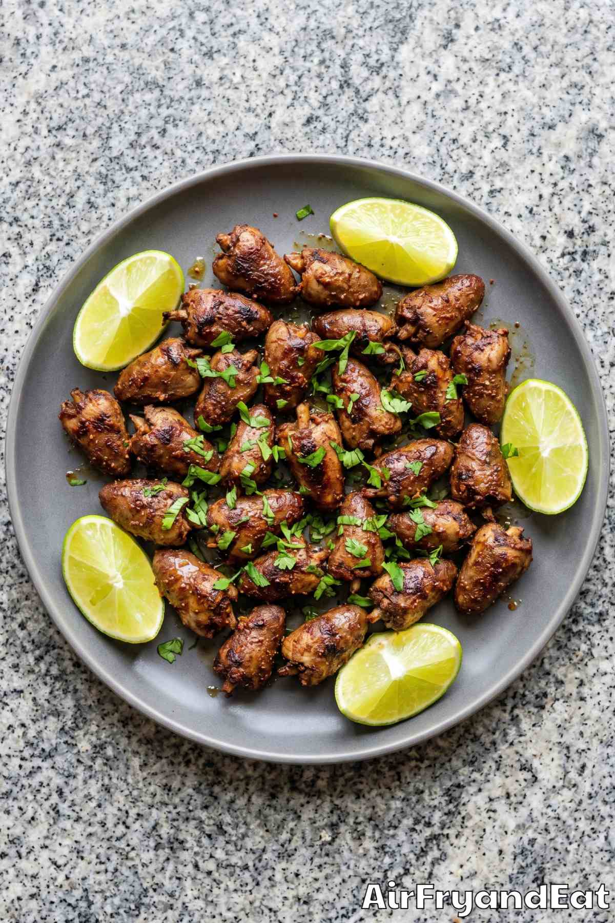 Juicy air fryer chicken hearts in a bowl