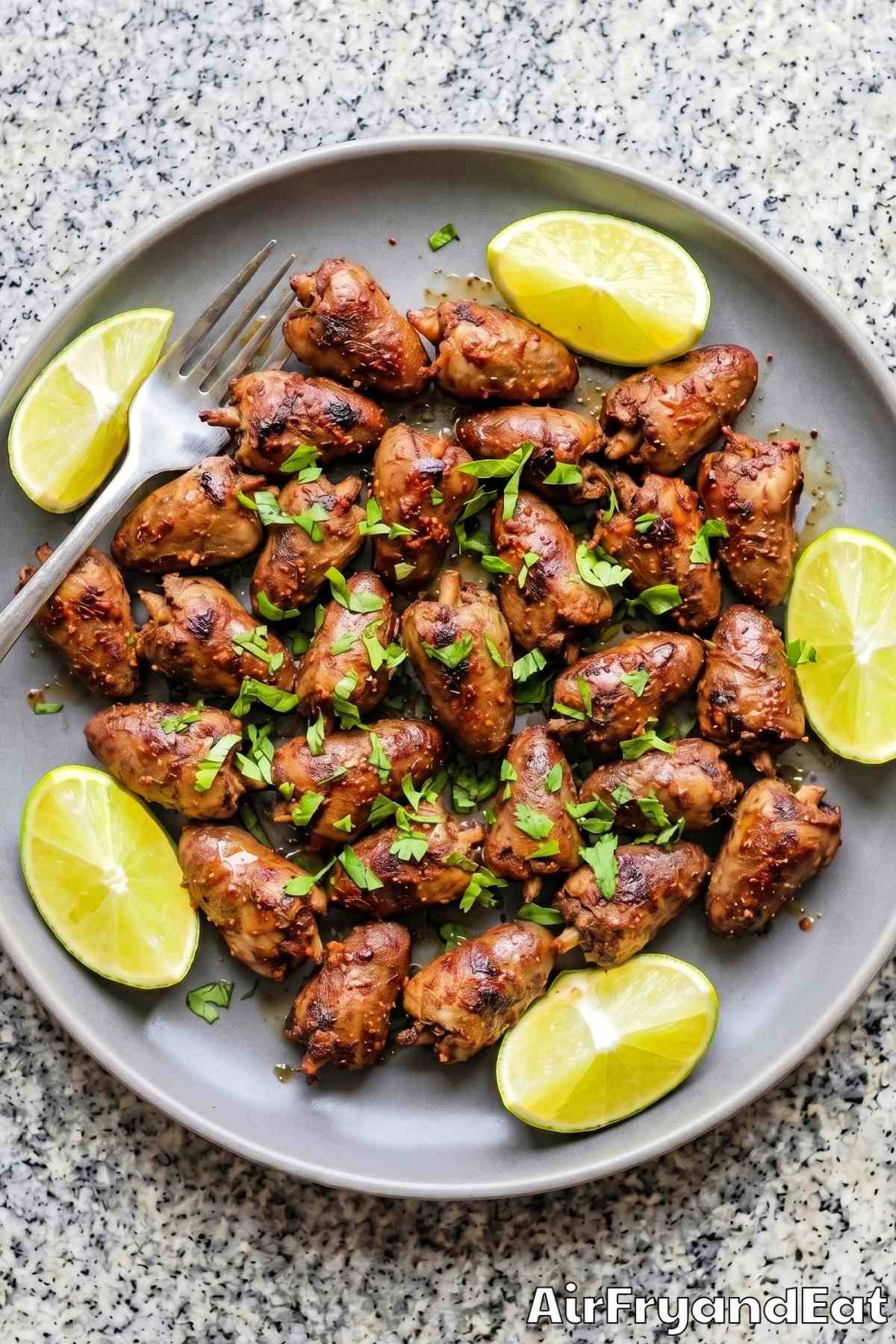 Savory air fryer chicken hearts perfectly cooked