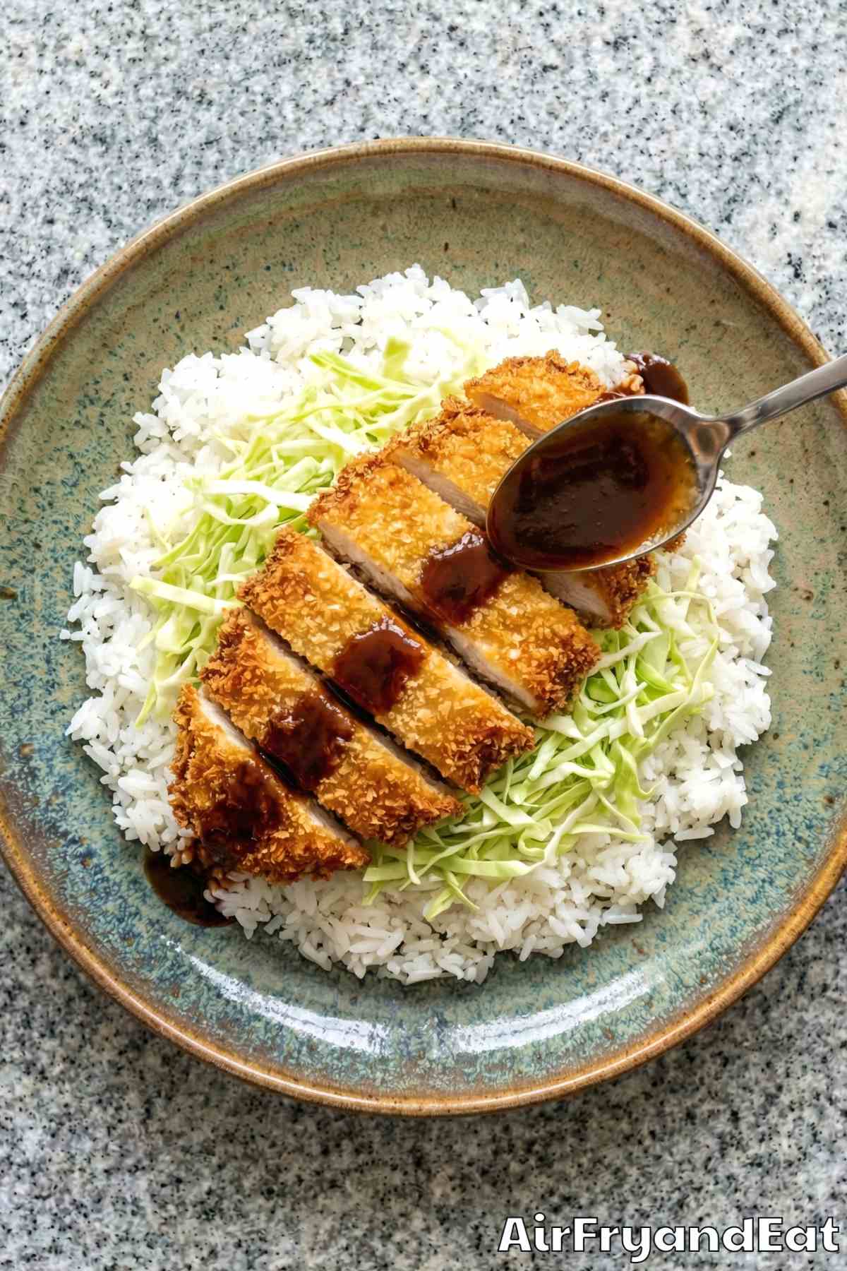 Crispy air fryer chicken katsu on a plate