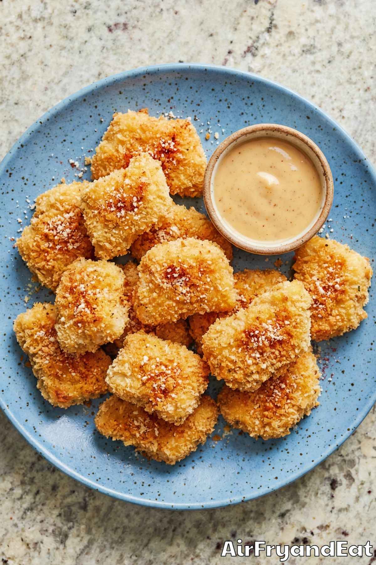 Juicy air fryer chicken nuggets on a tray