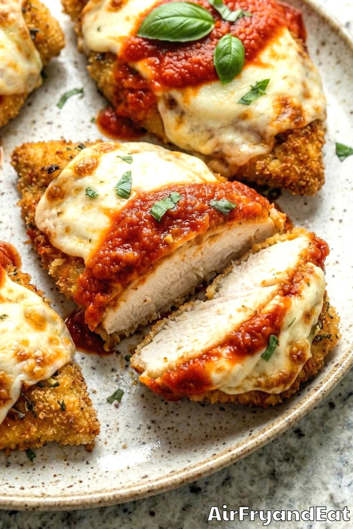 Juicy air fryer chicken parmesan close-up