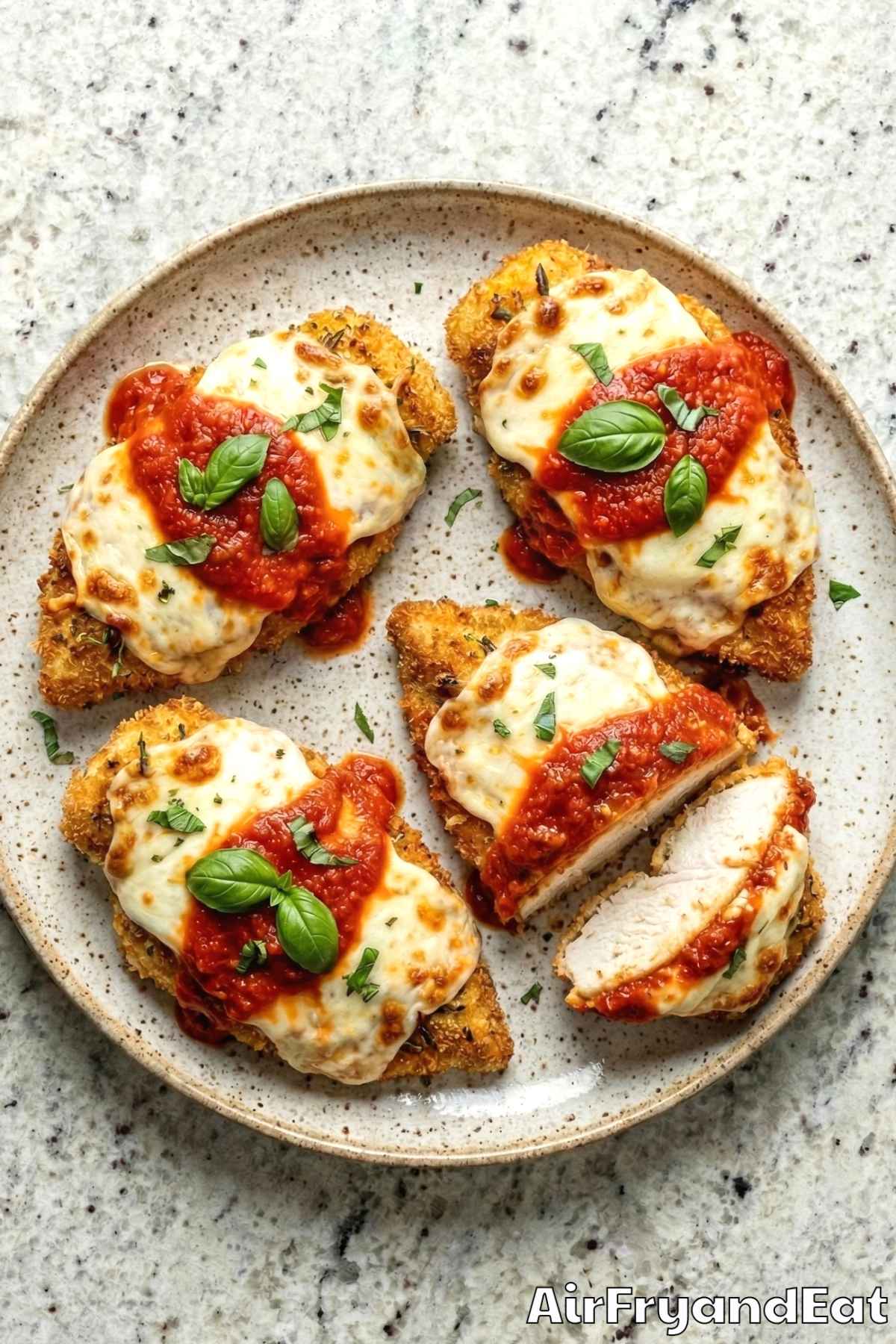 Savory air fryer chicken parmesan ready to eat