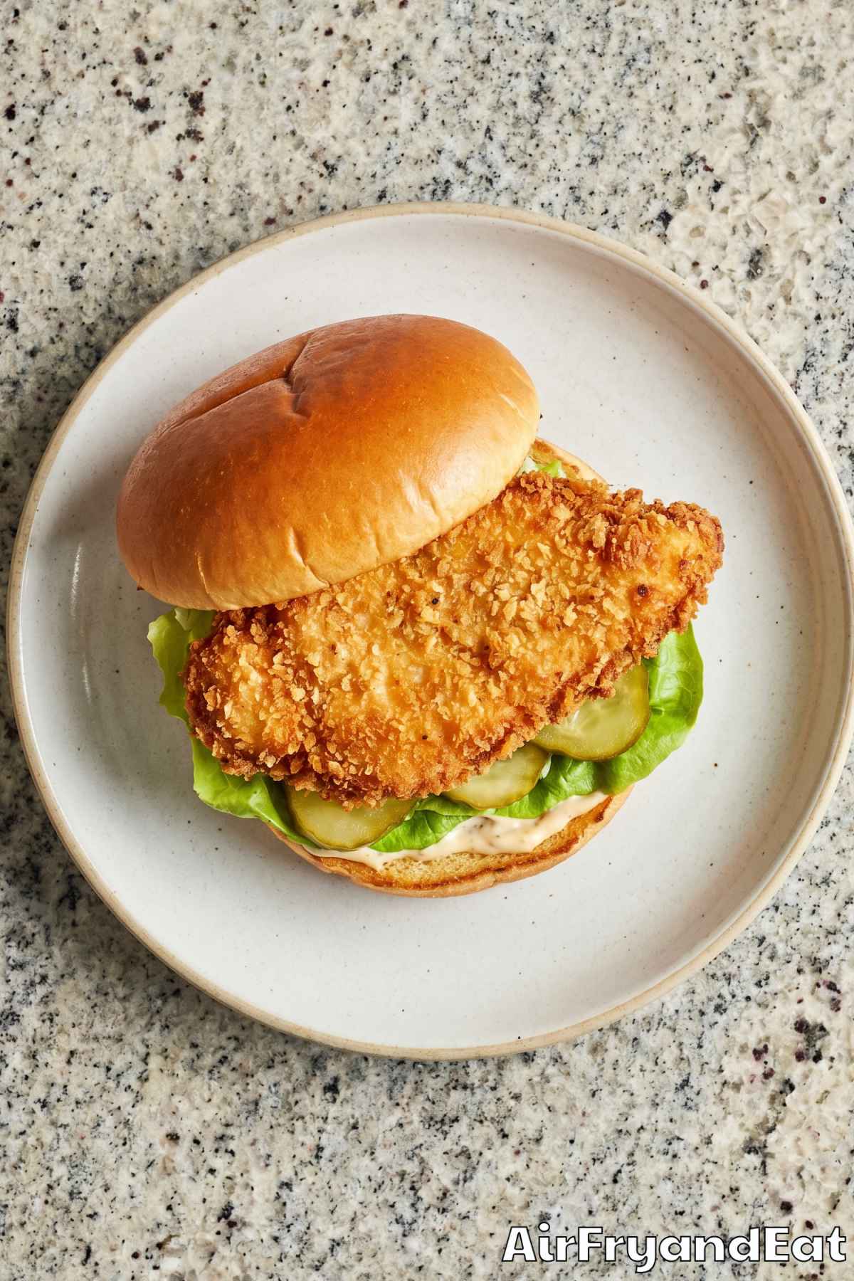Crunchy air fryer chicken sandwich on plate