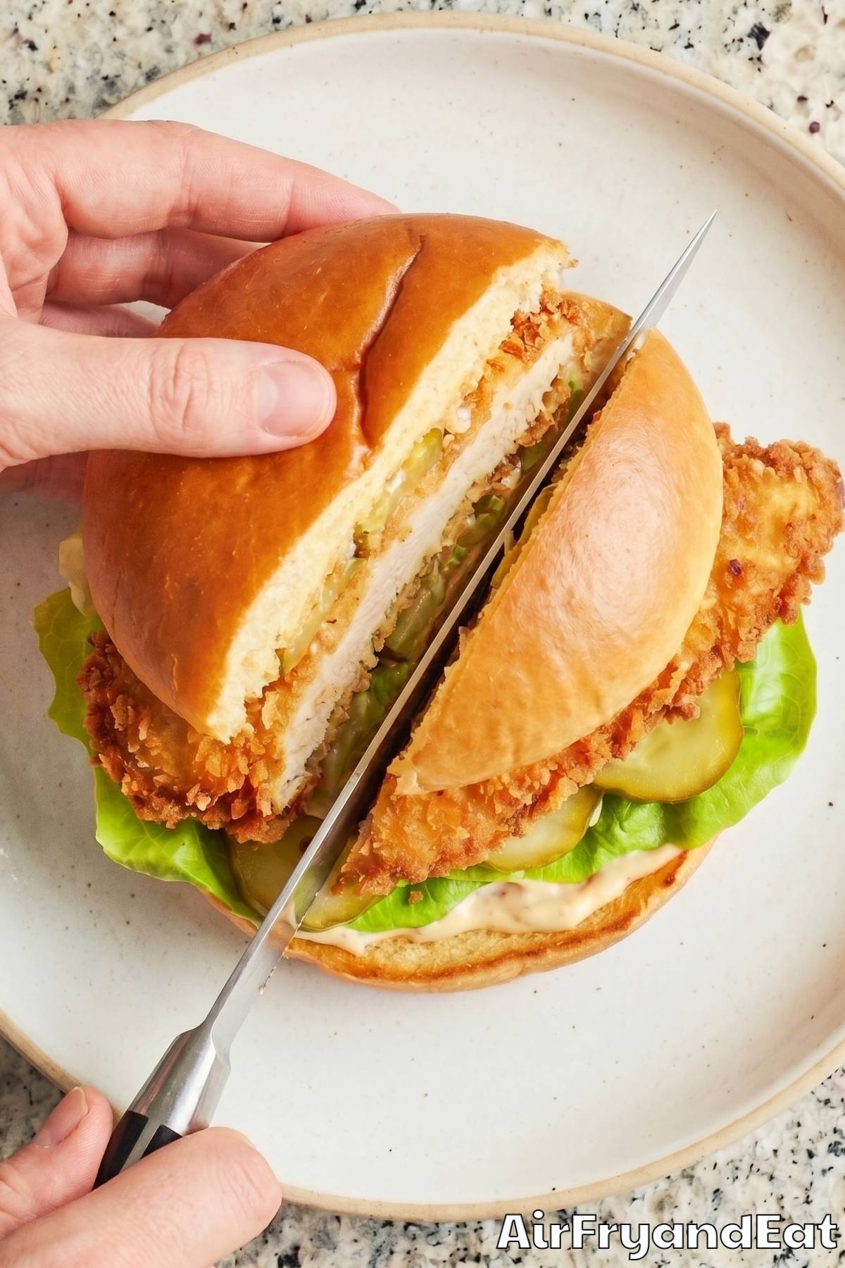 Perfect air fryer chicken sandwich stacked tall