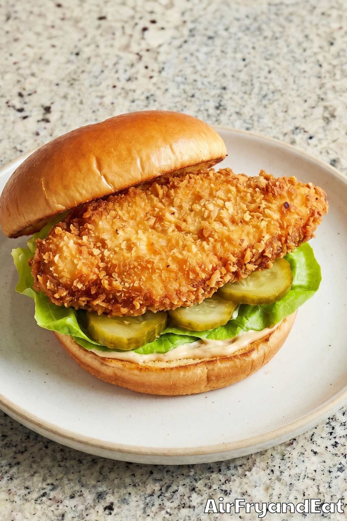 Savory air fryer chicken sandwich with lettuce