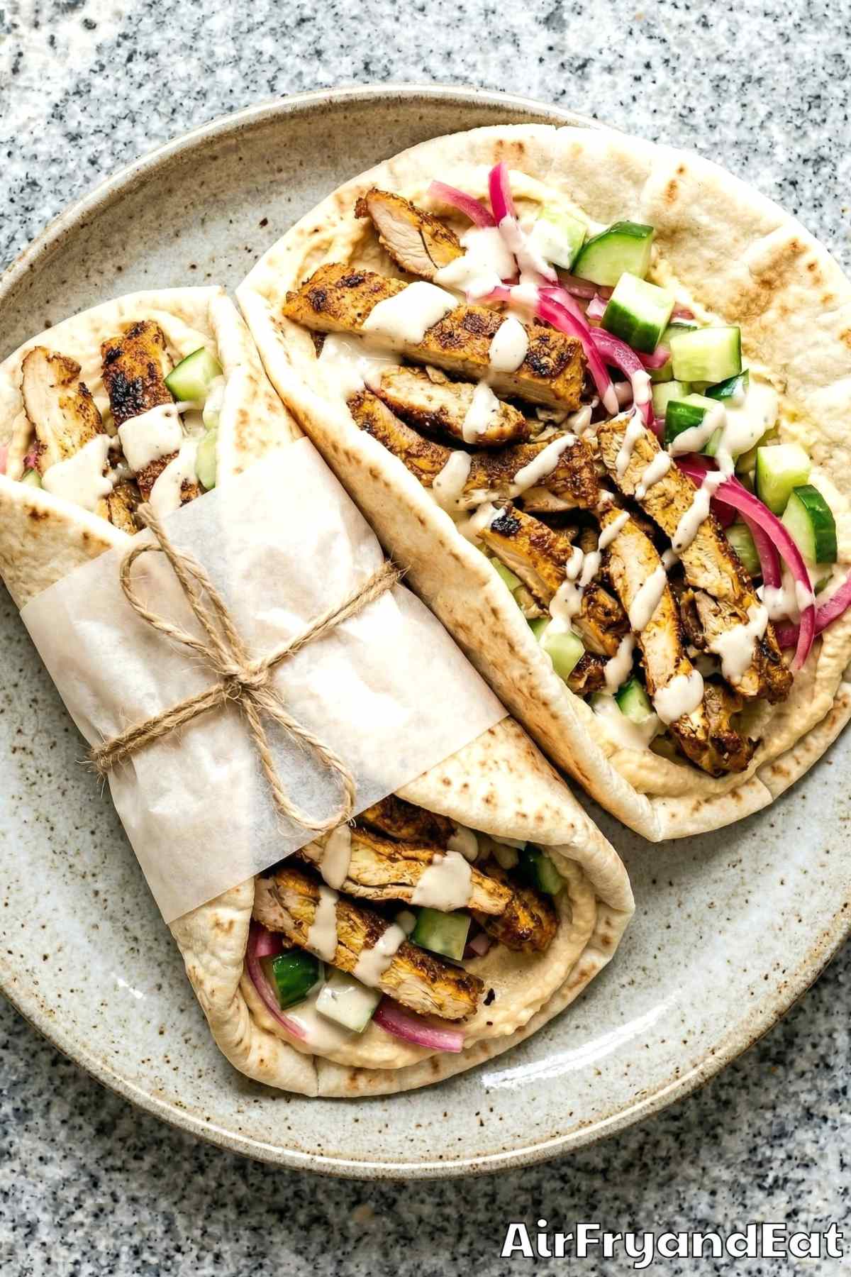 Flavorful air fryer chicken shawarma wrap