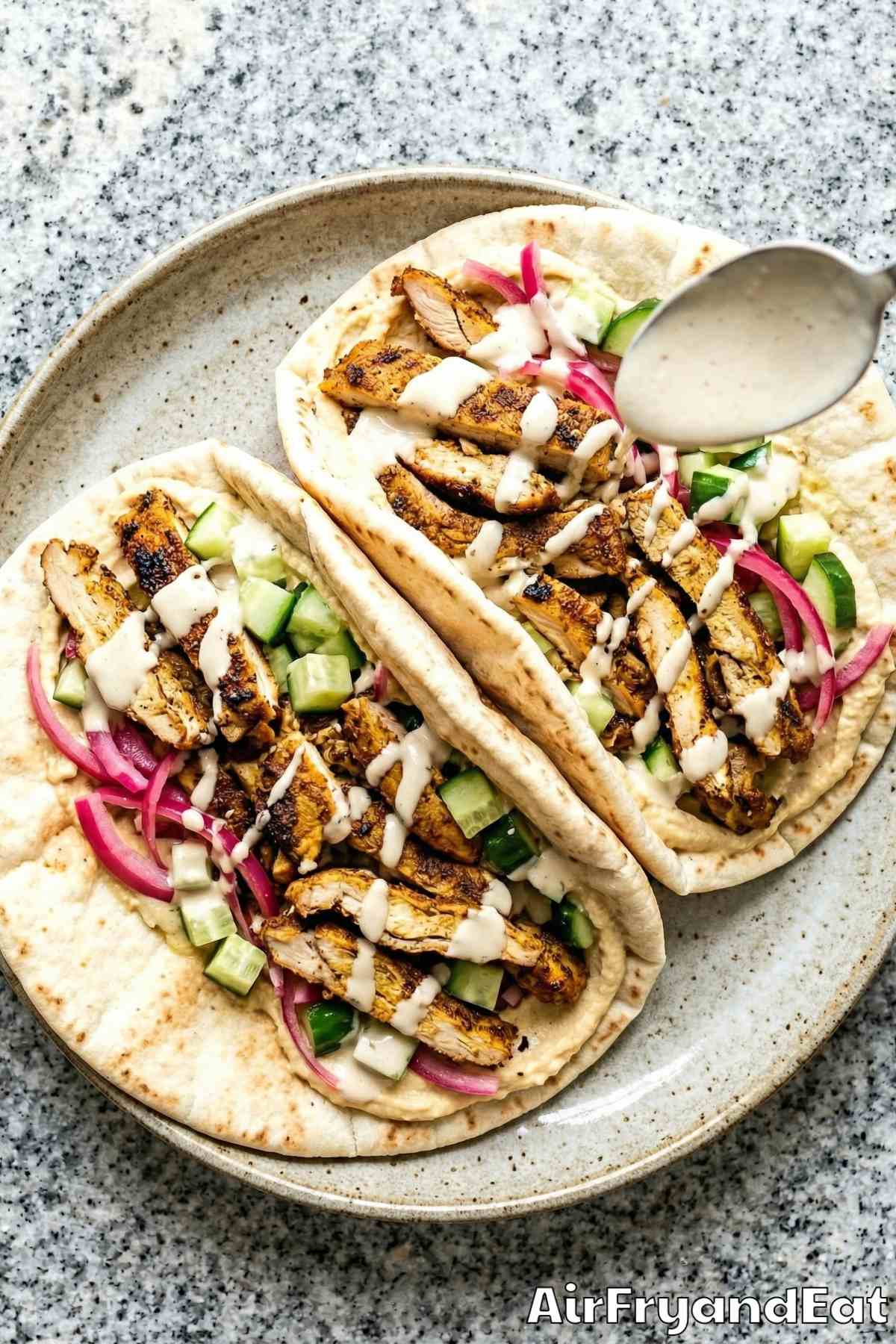Savory air fryer chicken shawarma wrap