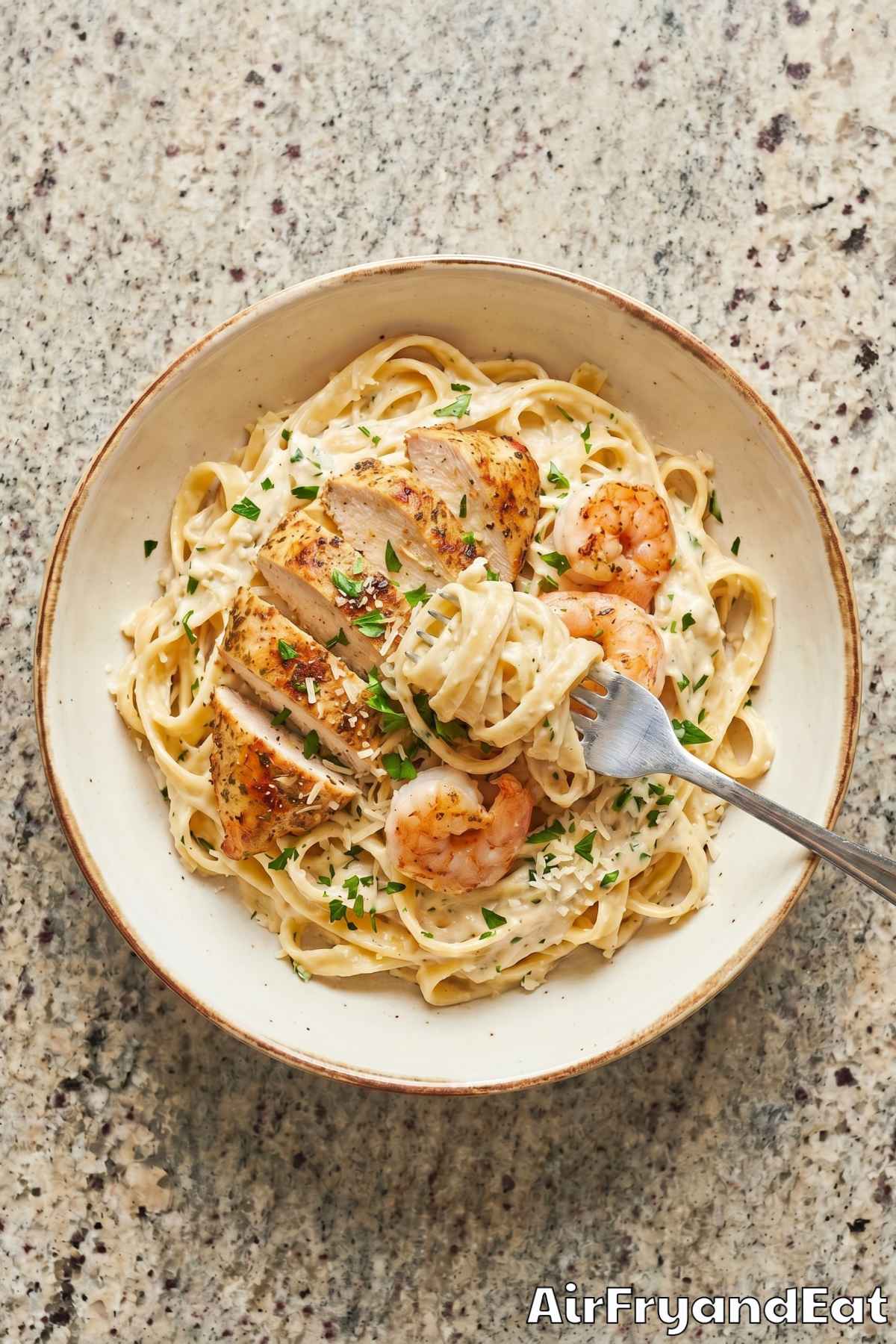 Comforting air fryer chicken & shrimp alfredo