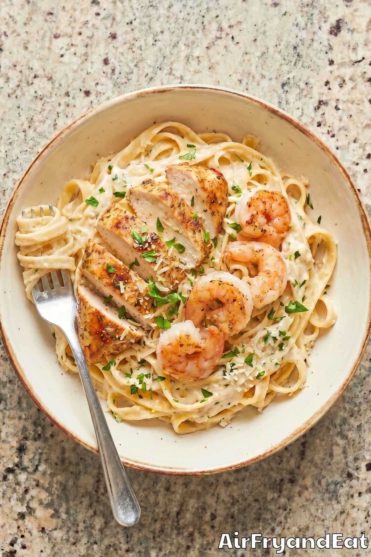 Savory air fryer chicken & shrimp alfredo