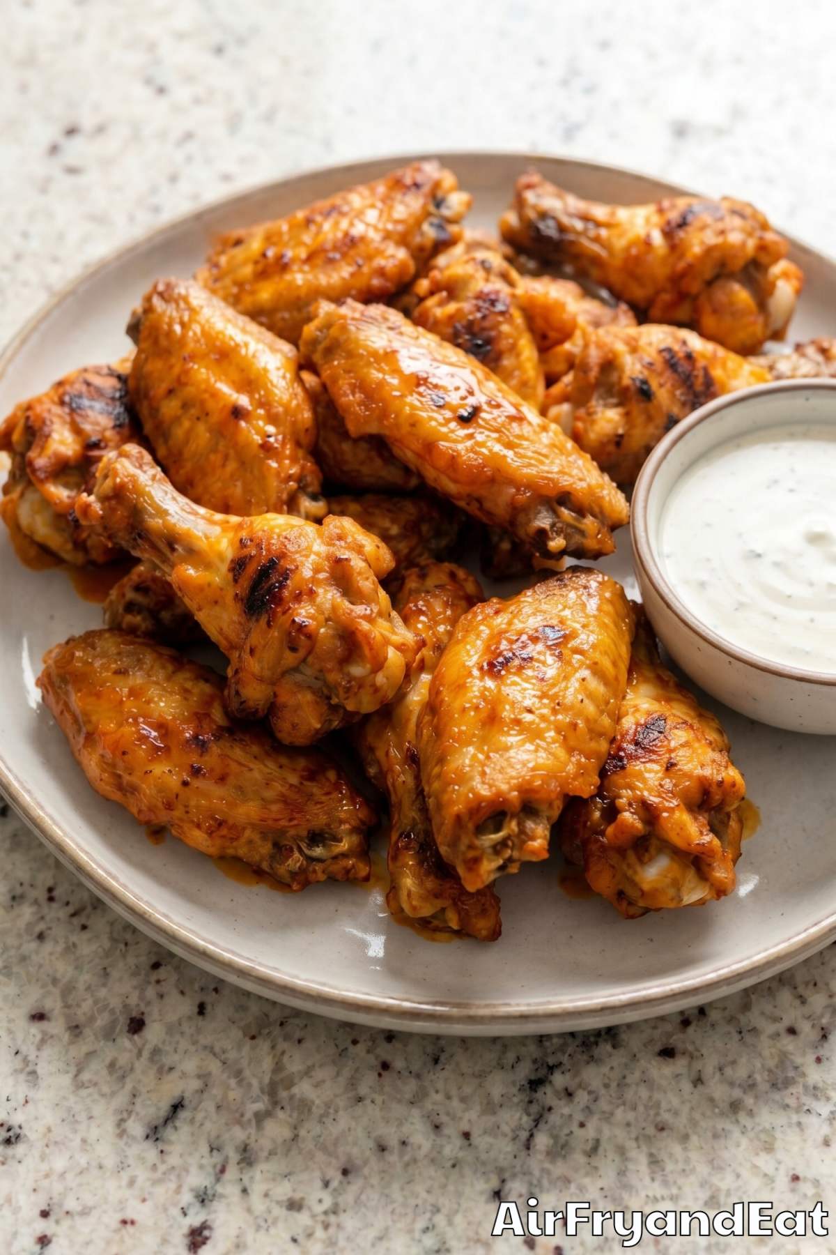 tender air fryer chicken wings stacked