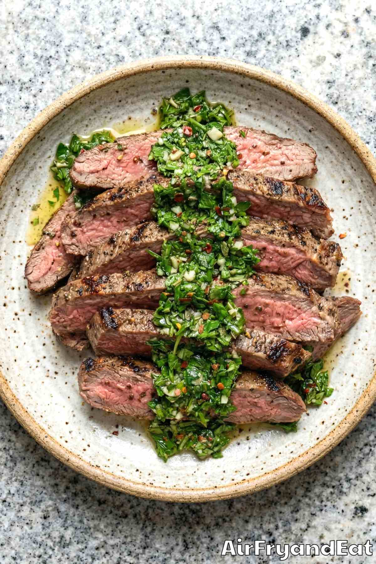 Tender air fryer chimichurri flank steak