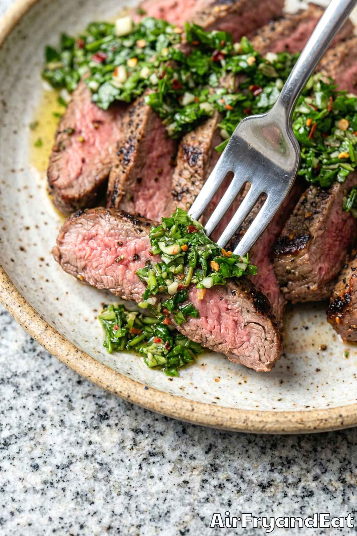 Savory air fryer chimichurri flank steak